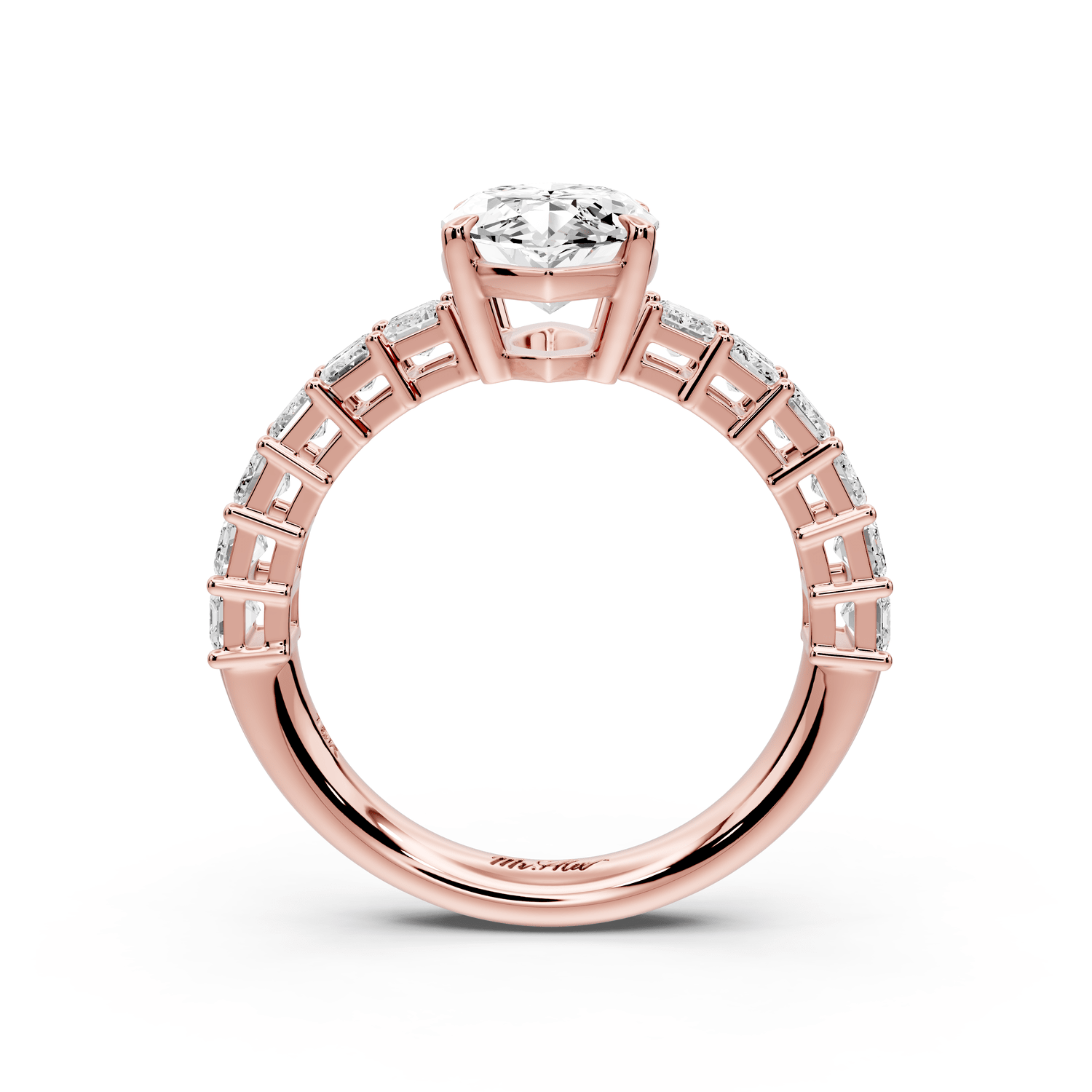 Violetta - 2ct 18k rose gold marquise diamond with emerald cut accent stones engagement ring - Mr. Alex Jewelry
