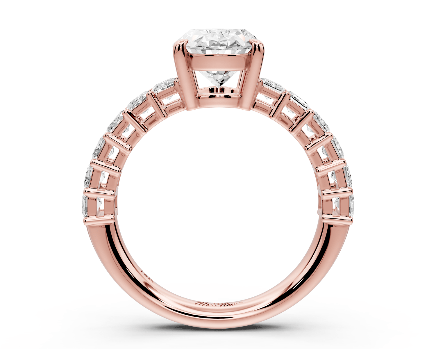 Violetta - 2ct 18k rose gold oval diamond with emerald cut accent stones engagament ring - Mr. Alex Jewelry