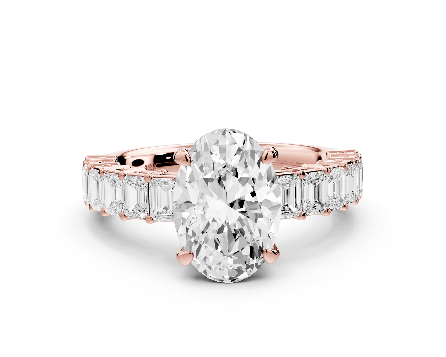 Violetta - 2ct 18k rose gold oval diamond with emerald cut accent stones engagament ring - Mr. Alex Jewelry