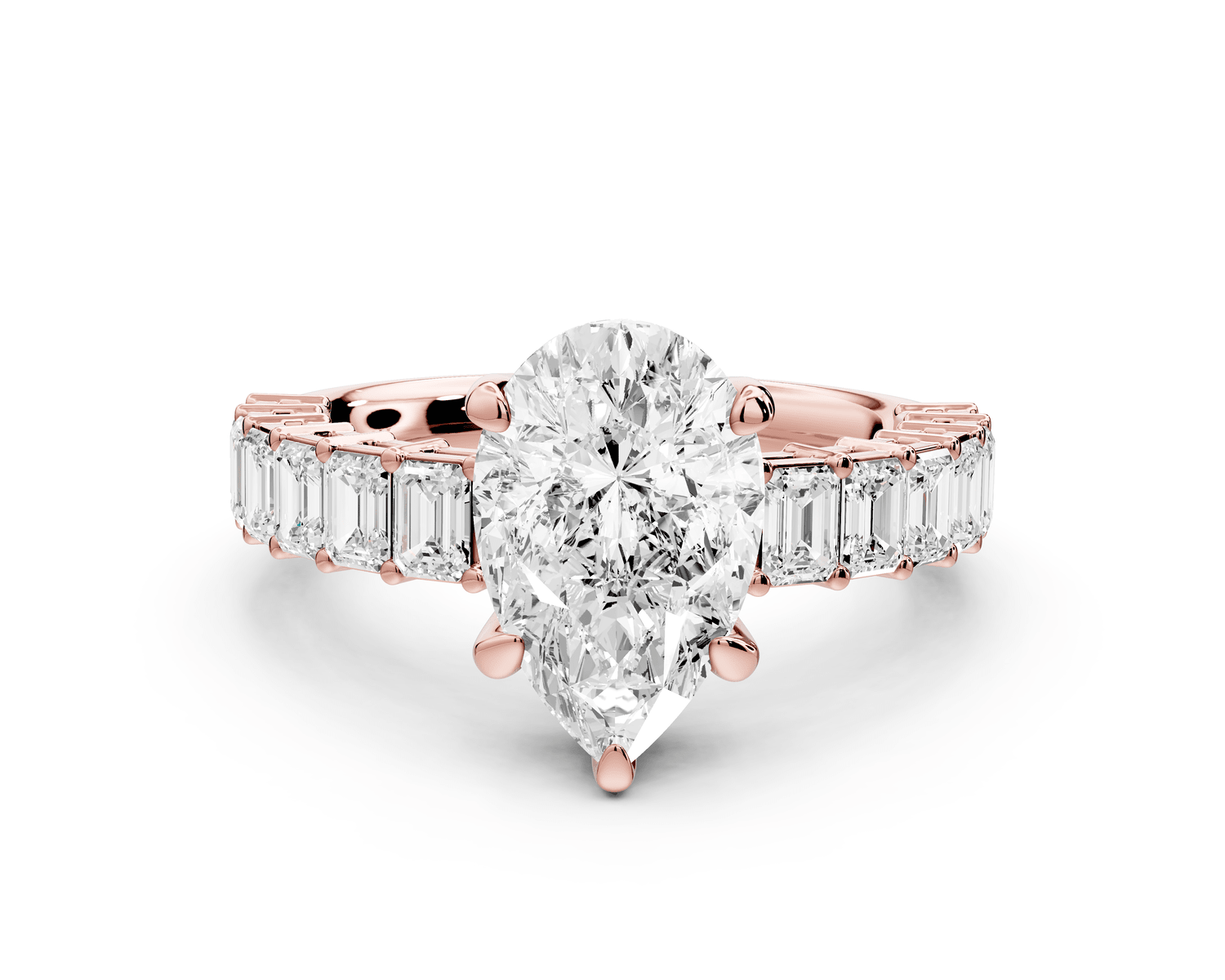 Violetta - 2ct 18k rose gold pear diamond with emerald cut accent stones engagament ring - Mr. Alex Jewelry