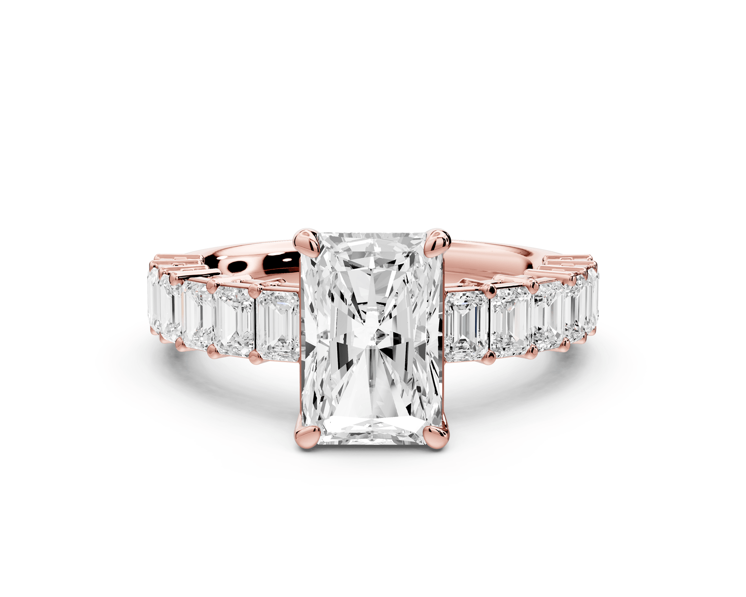 Violetta - 2ct 18k rose gold radiant diamond with emerald cut accent stones engagement ring - Mr. Alex Jewelry