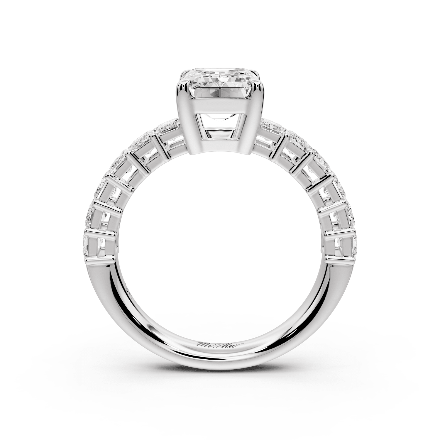 Violetta - 2ct 18k white gold emerald diamond with emerald cut accent stones engagament ring - Mr. Alex Jewelry