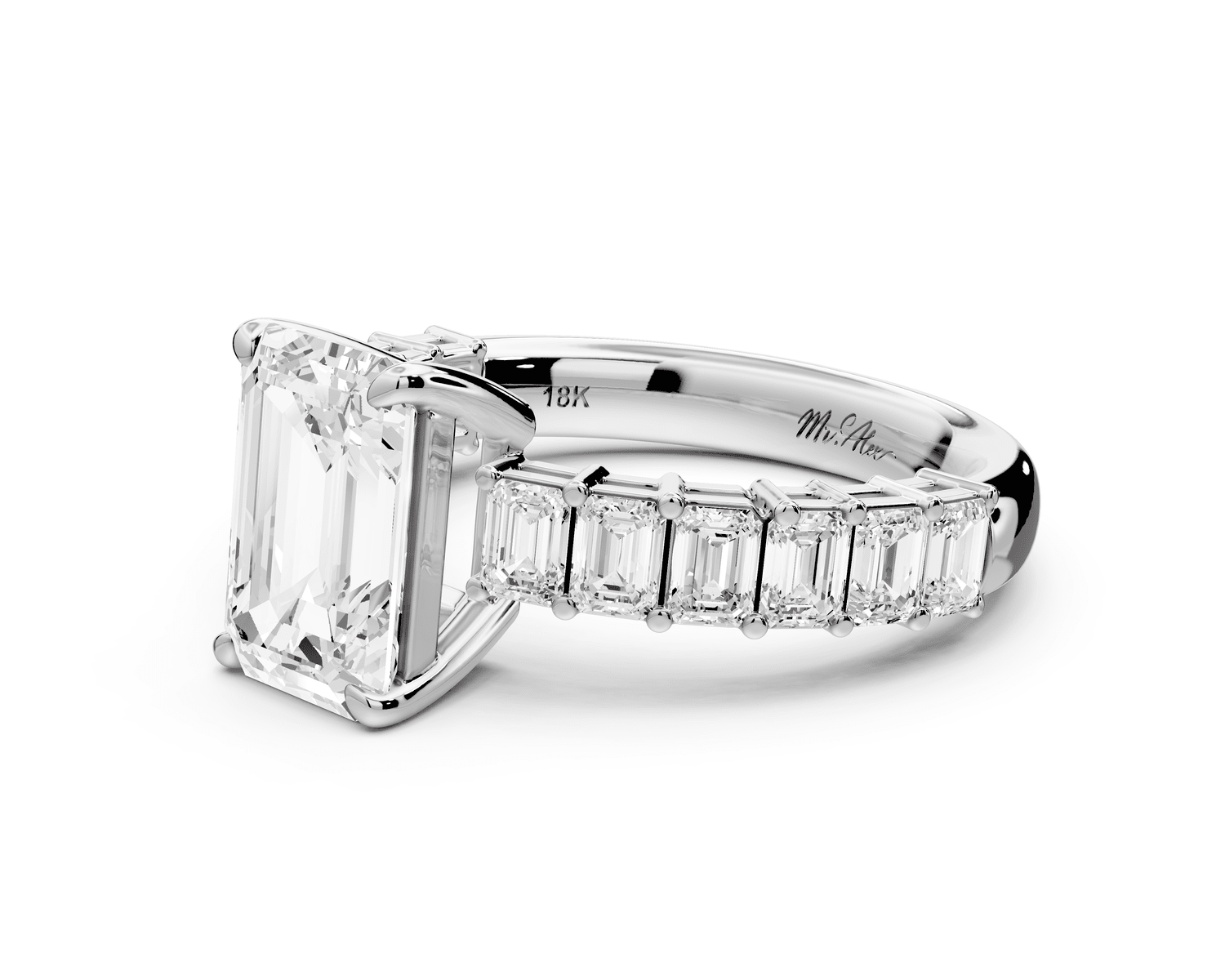 Violetta - 2ct 18k white gold emerald diamond with emerald cut accent stones engagament ring - Mr. Alex Jewelry