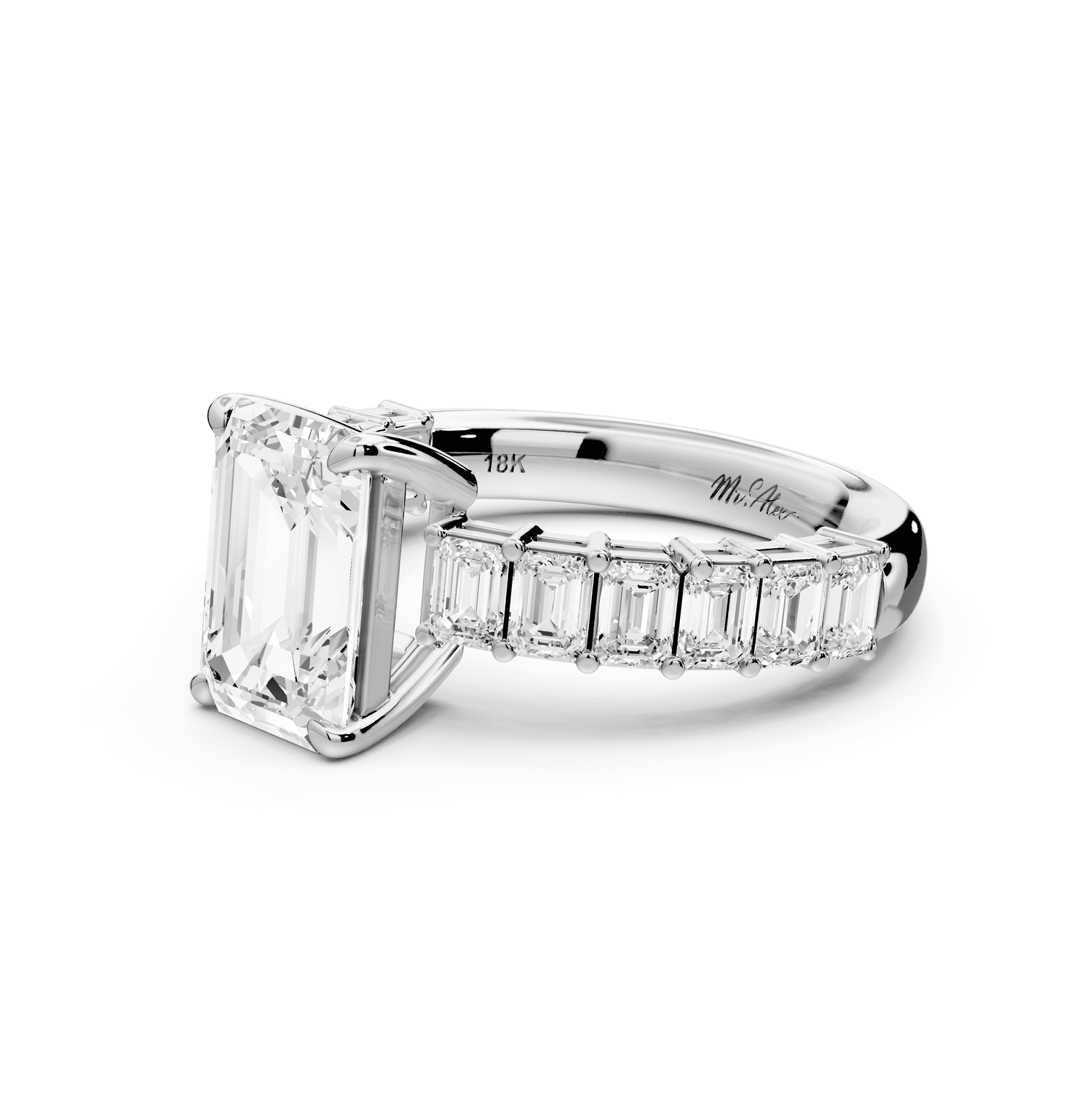 Violetta - 2ct 18k white gold emerald diamond with emerald cut accent stones engagament ring - Mr. Alex Jewelry