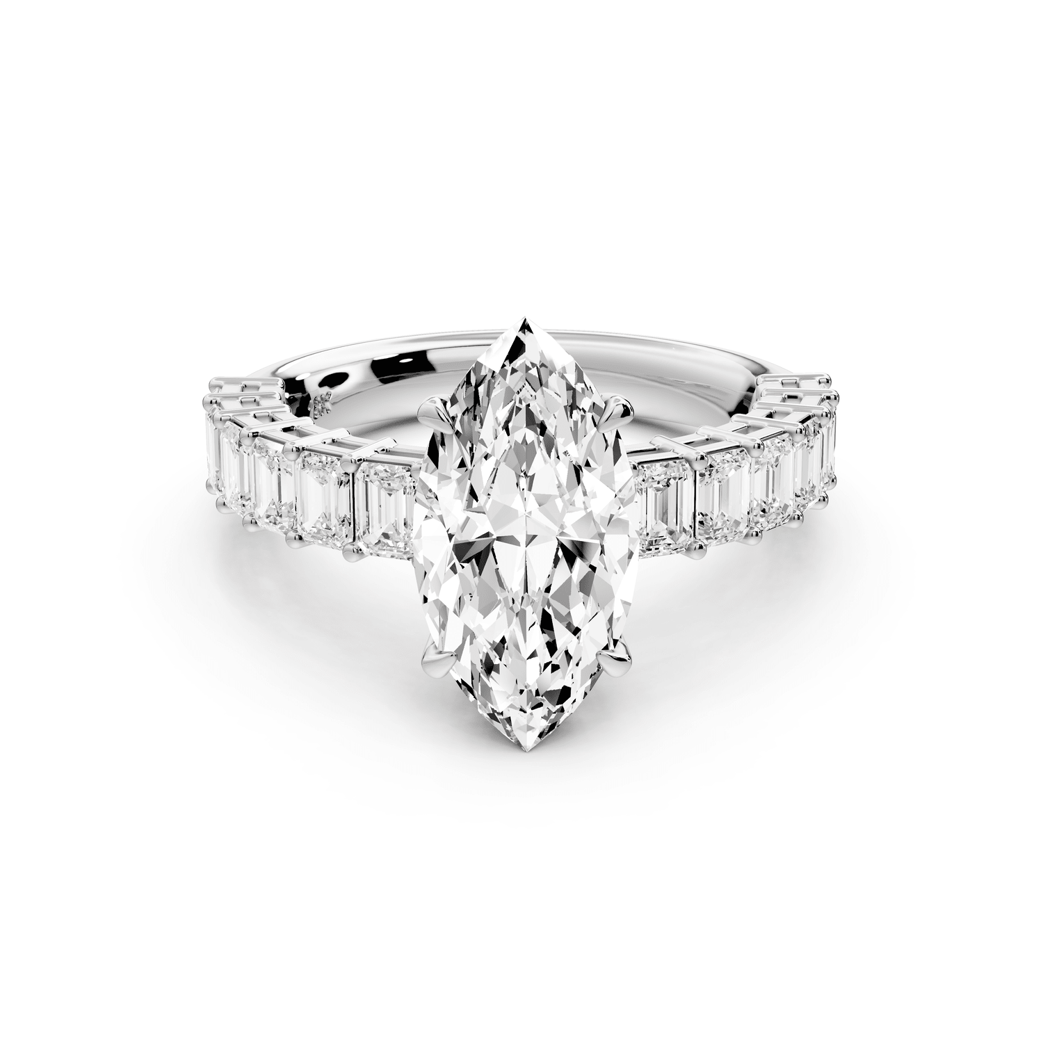 Violetta - 2ct 18k white gold marquise diamond with emerald cut accent stones engagement ring - Mr. Alex Jewelry