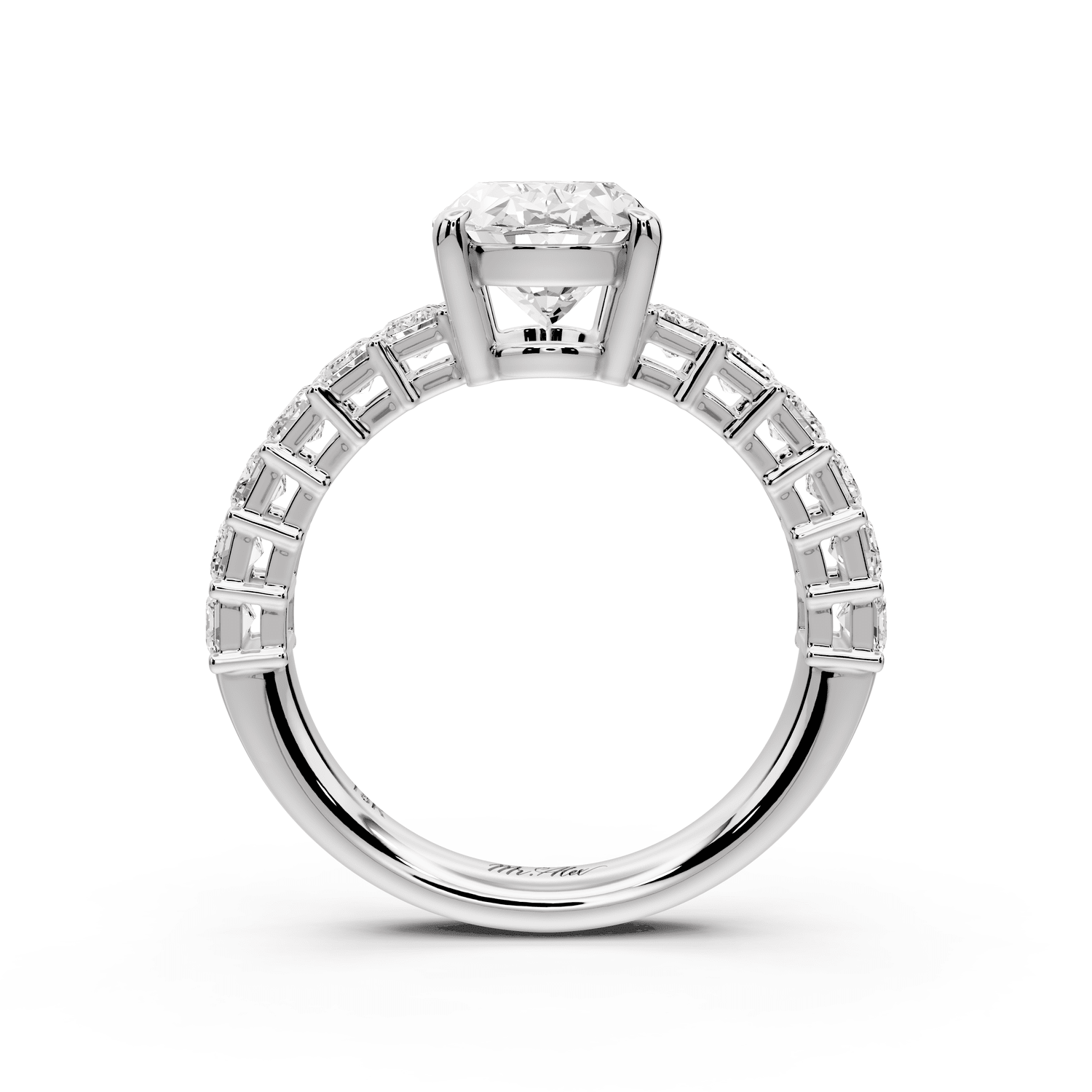 Violetta - 2ct 18k white gold oval diamond with emerald cut accent stones engagament ring - Mr. Alex Jewelry