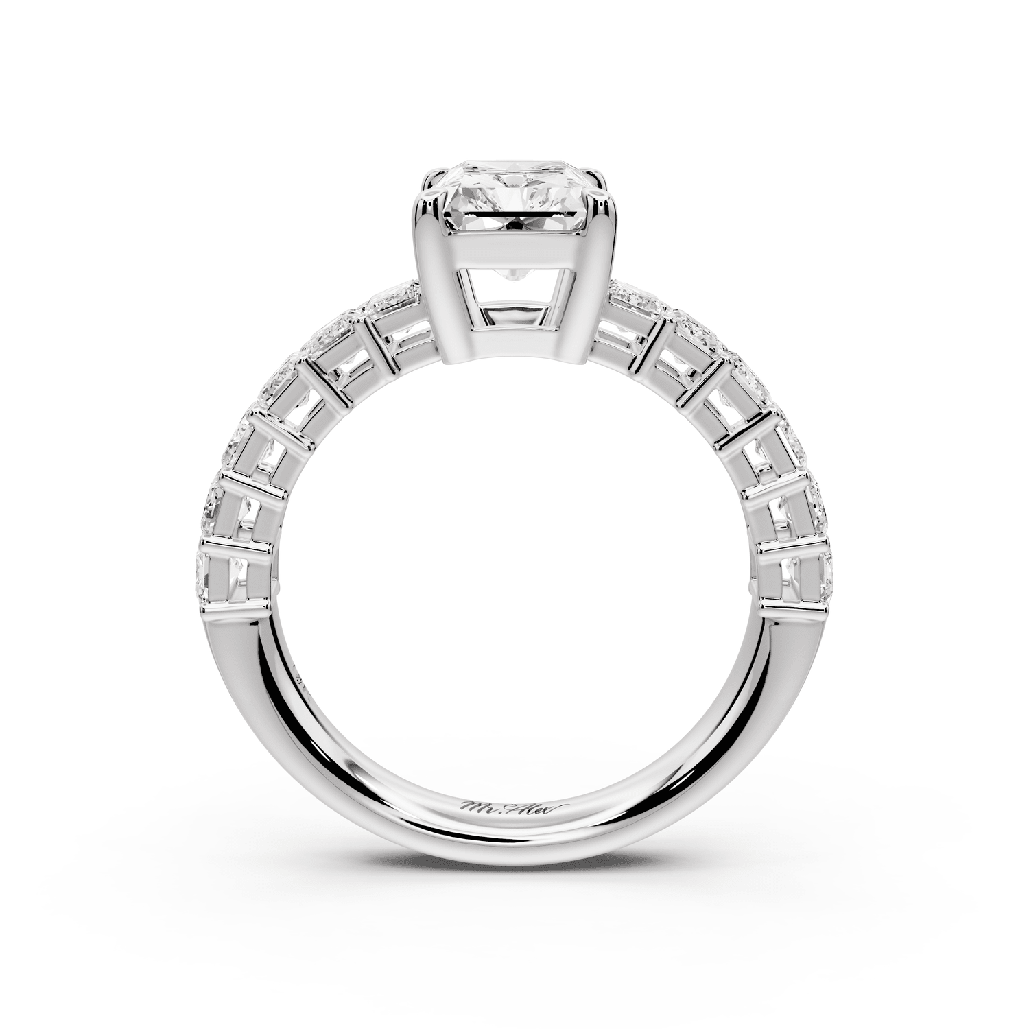 Violetta - 2ct 18k white gold radiant diamond with emerald cut accent stones engagement ring - Mr. Alex Jewelry