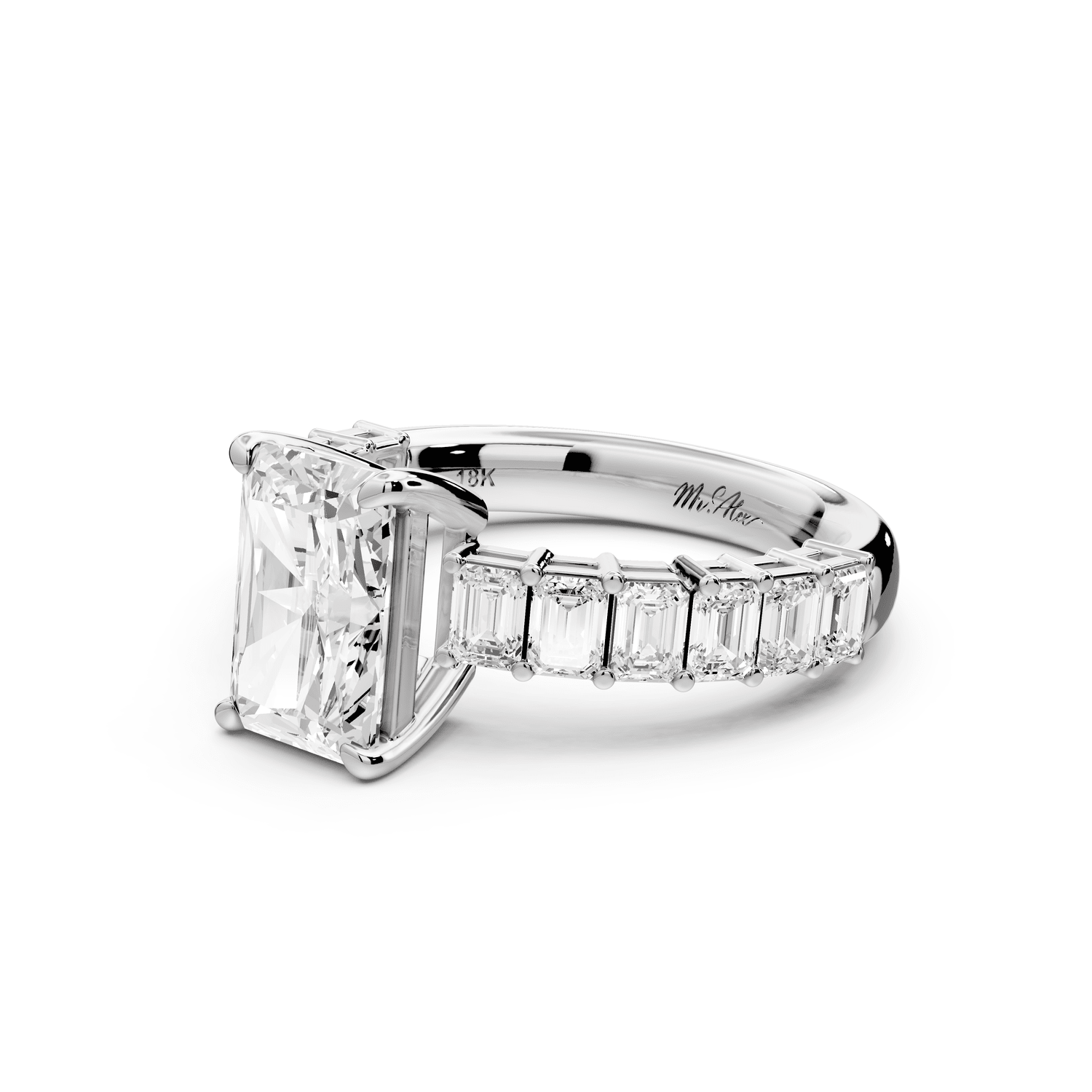 Violetta - 2ct 18k white gold radiant diamond with emerald cut accent stones engagement ring - Mr. Alex Jewelry
