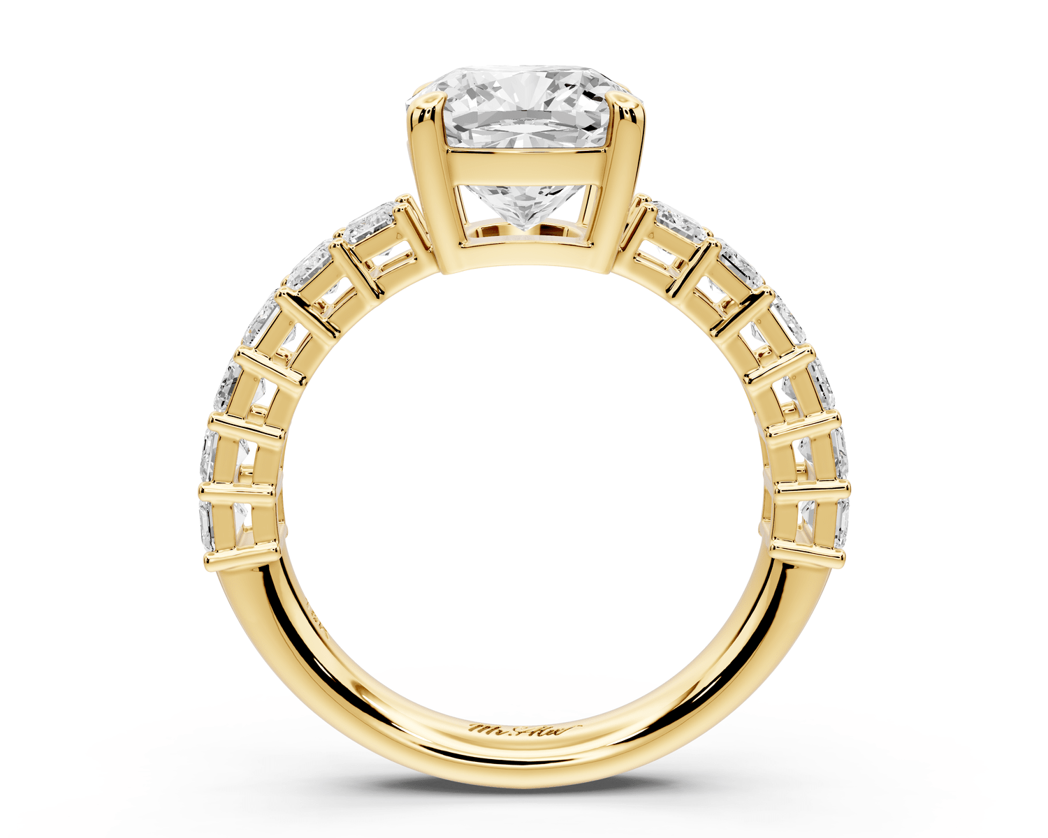 Violetta - 2ct 18k yellow gold cushion diamond with emerald cut accent stones engagement ring - Mr. Alex Jewelry