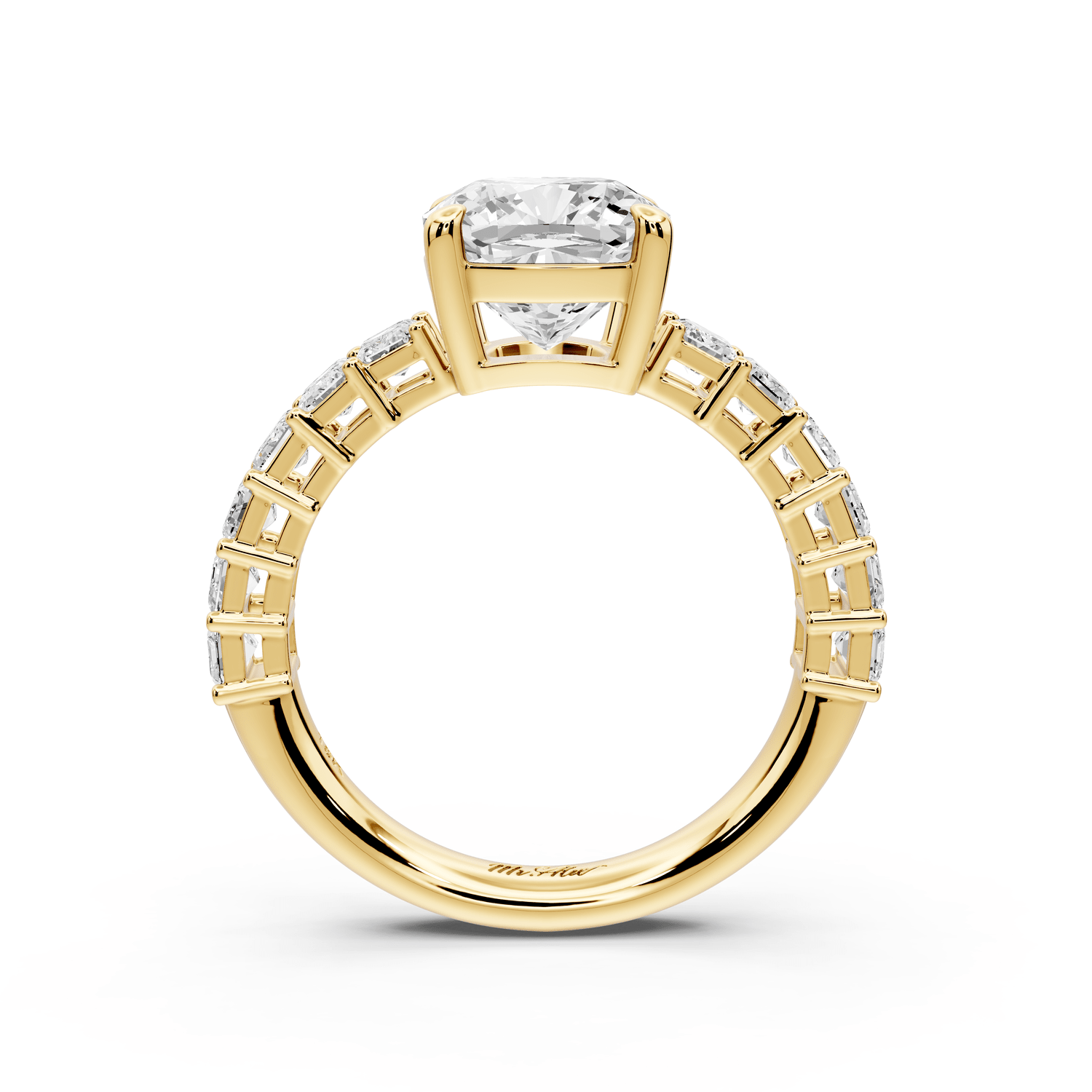 Violetta - 2ct 18k yellow gold cushion diamond with emerald cut accent stones engagement ring - Mr. Alex Jewelry