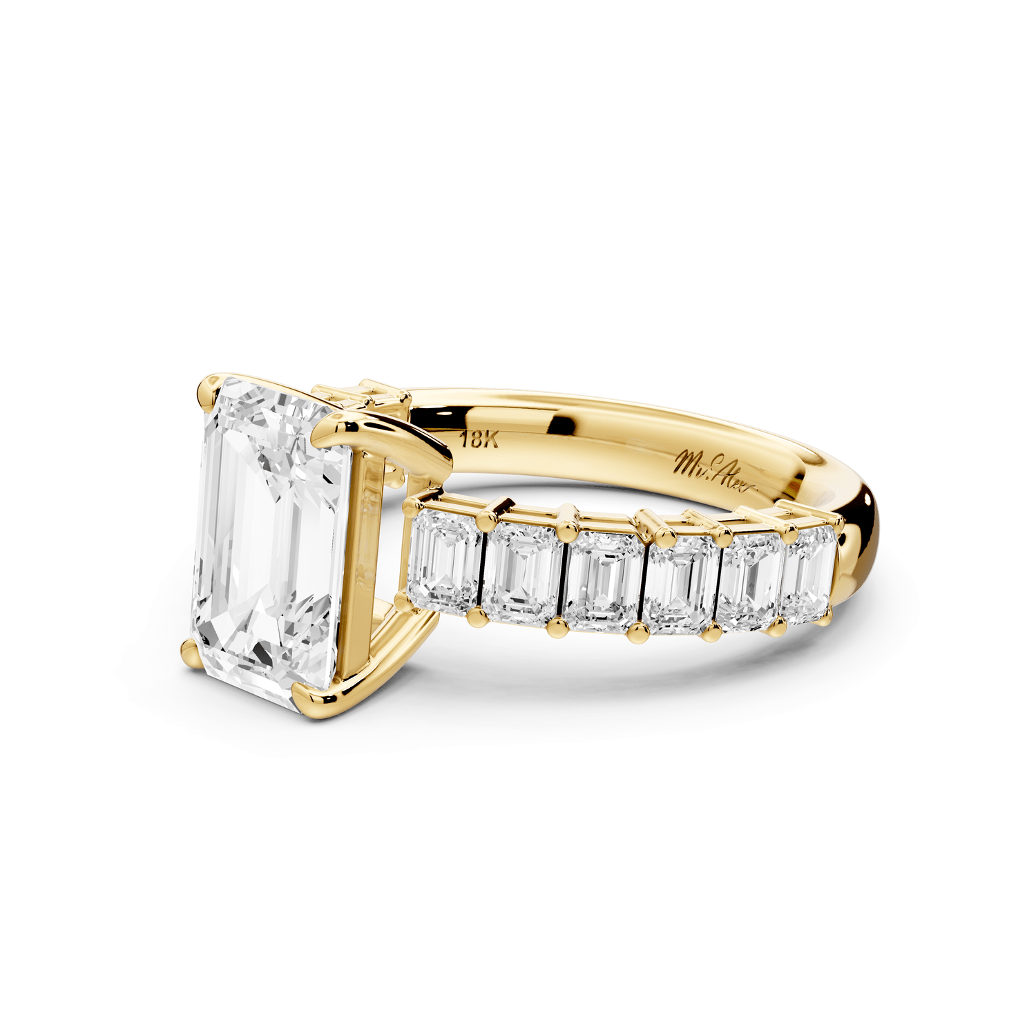 Violetta - 2ct 18k yellow gold emerald diamond with emerald cut accent stones engagament ring - Mr. Alex Jewelry