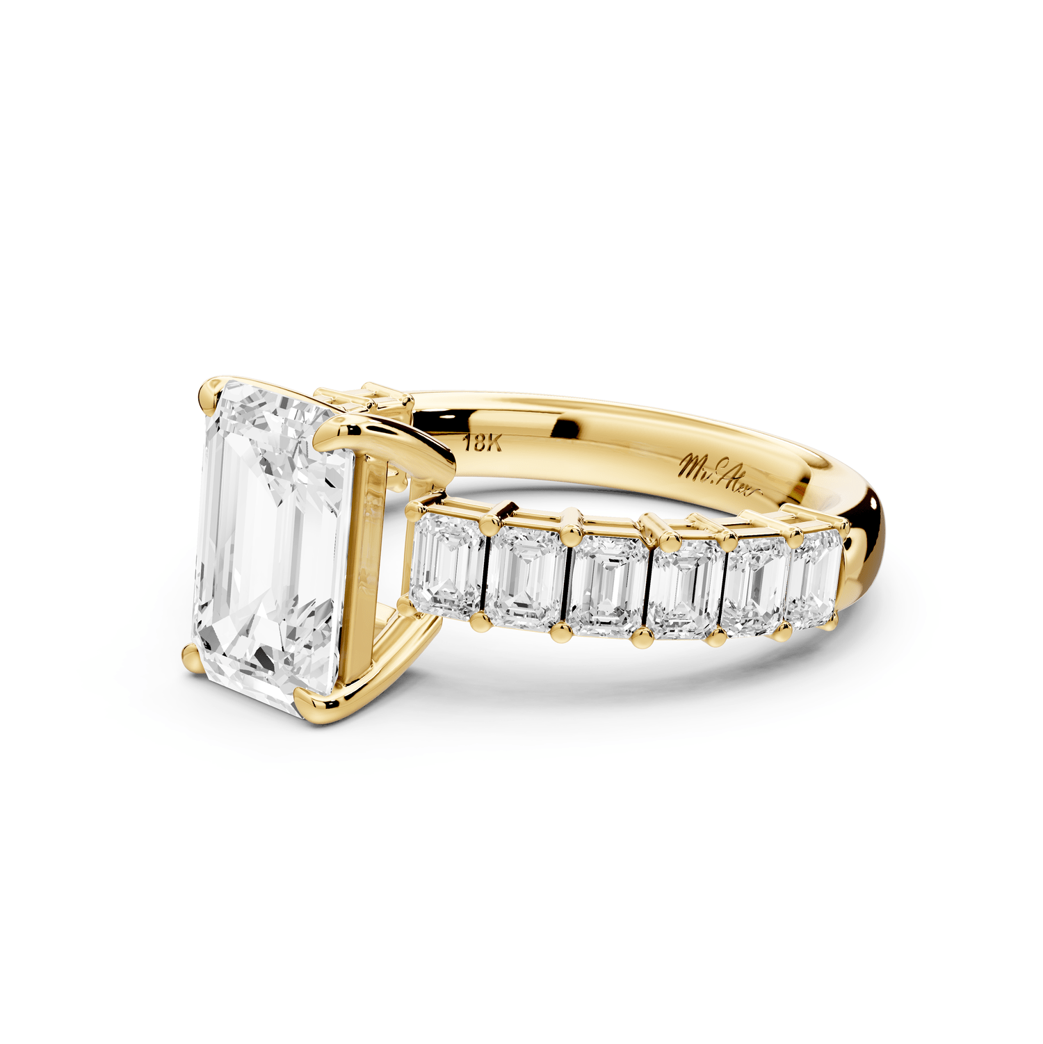 Violetta - 2ct 18k yellow gold emerald diamond with emerald cut accent stones engagament ring - Mr. Alex Jewelry