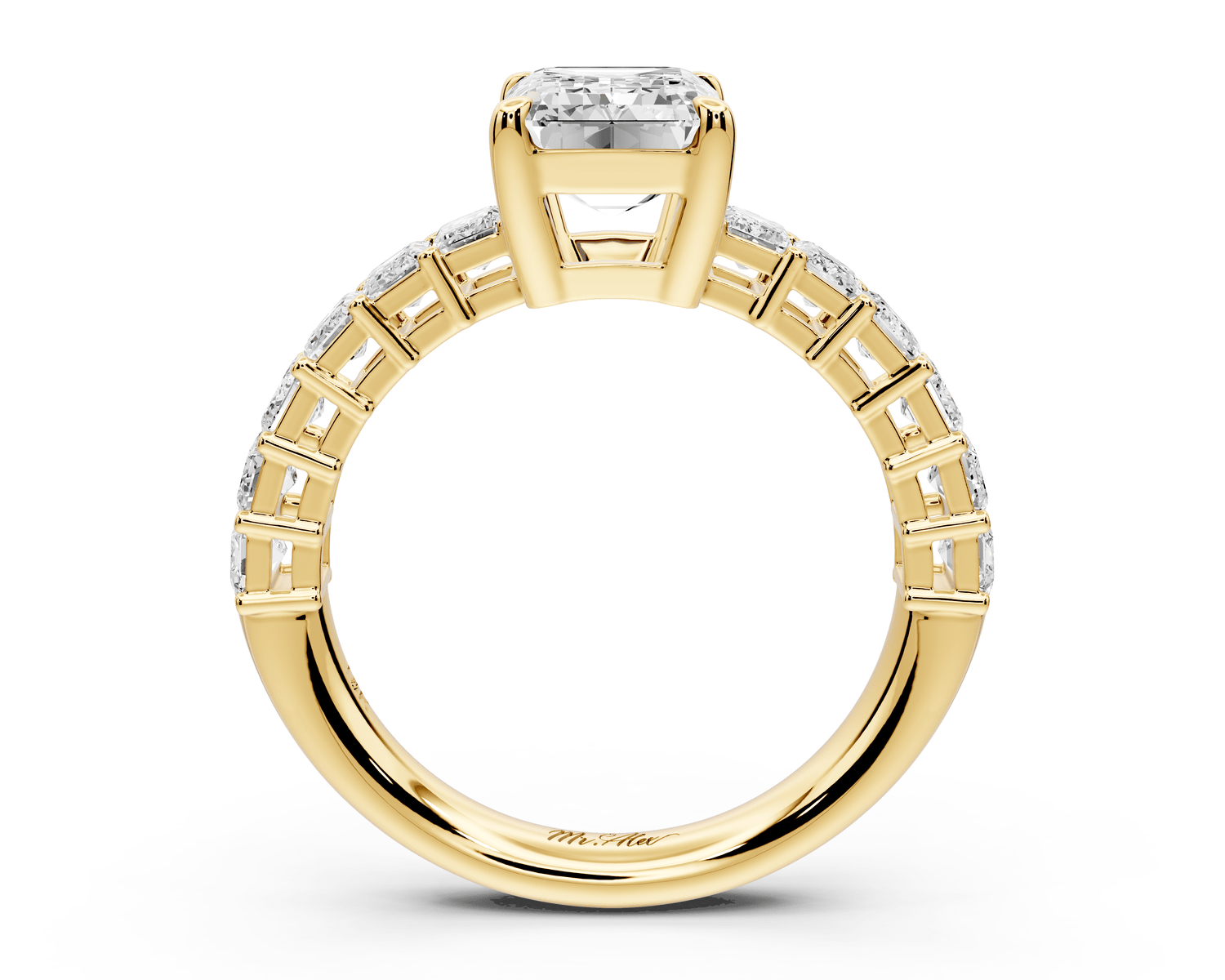 Violetta - 2ct 18k yellow gold emerald diamond with emerald cut accent stones engagament ring - Mr. Alex Jewelry