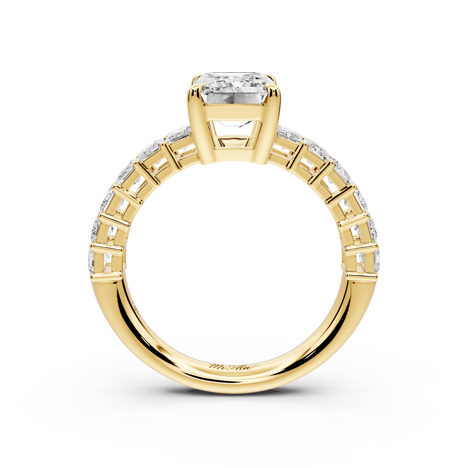 Violetta - 2ct 18k yellow gold emerald diamond with emerald cut accent stones engagament ring - Mr. Alex Jewelry