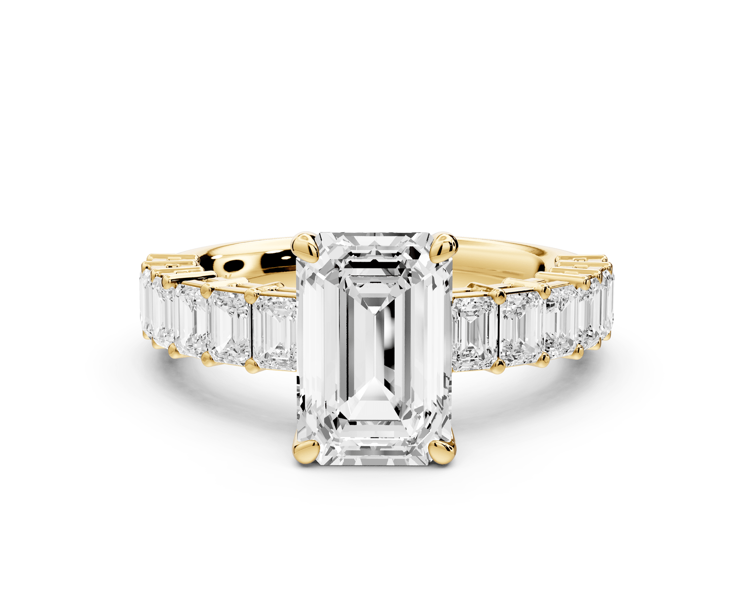 Violetta - 2ct 18k yellow gold emerald diamond with emerald cut accent stones engagament ring - Mr. Alex Jewelry