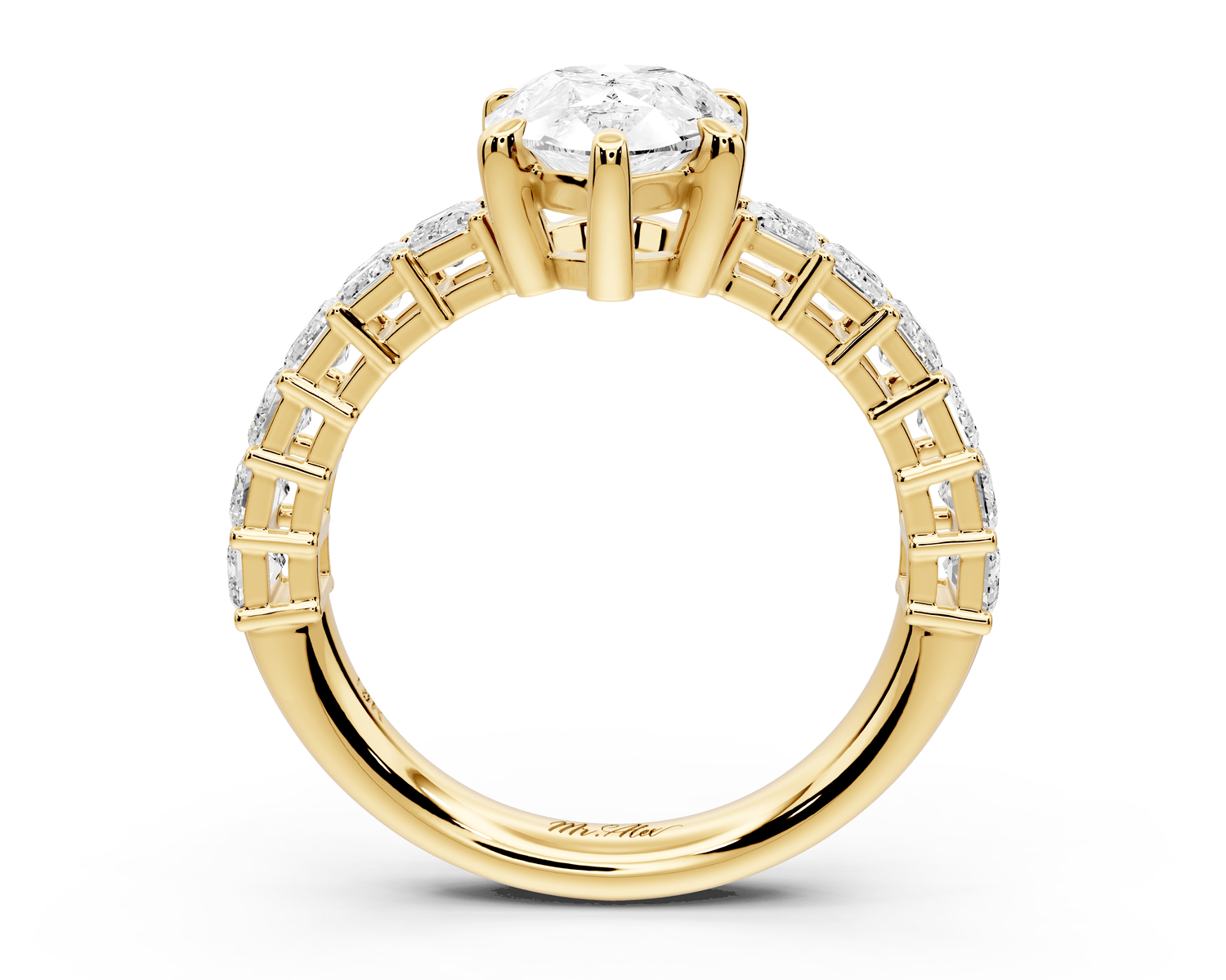 Violetta - 2ct 18k yellow gold pear diamond with emerald cut accent stones engagament ring - Mr. Alex Jewelry