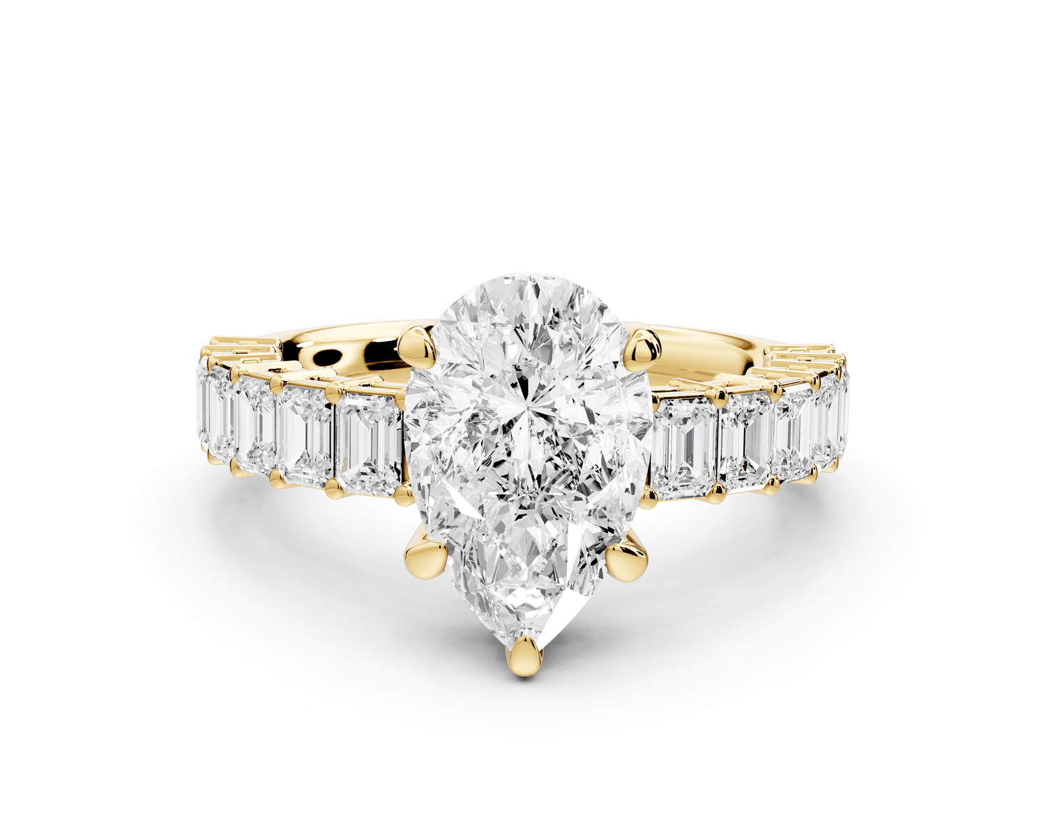 Violetta - 2ct 18k yellow gold pear diamond with emerald cut accent stones engagament ring - Mr. Alex Jewelry