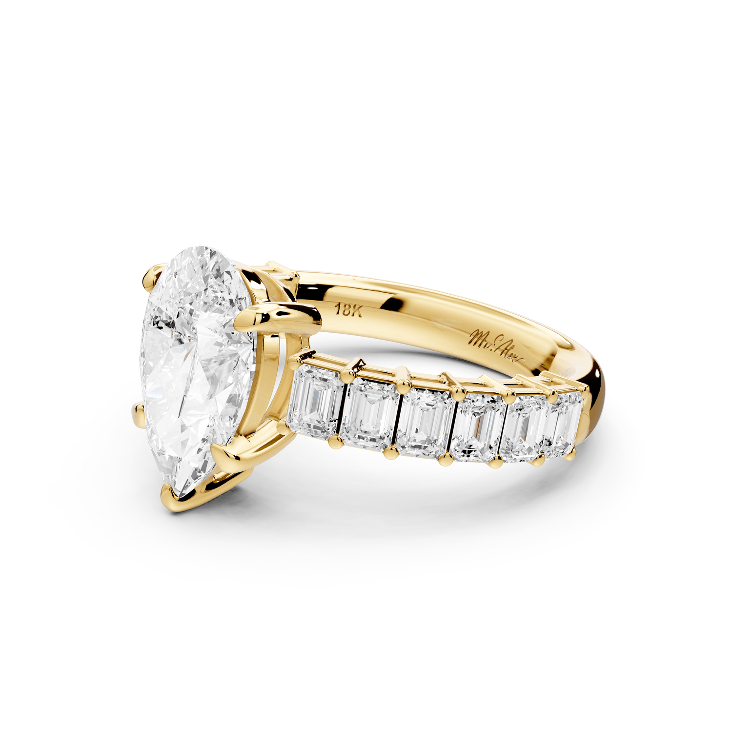 Violetta - 2ct 18k yellow gold pear diamond with emerald cut accent stones engagament ring - Mr. Alex Jewelry