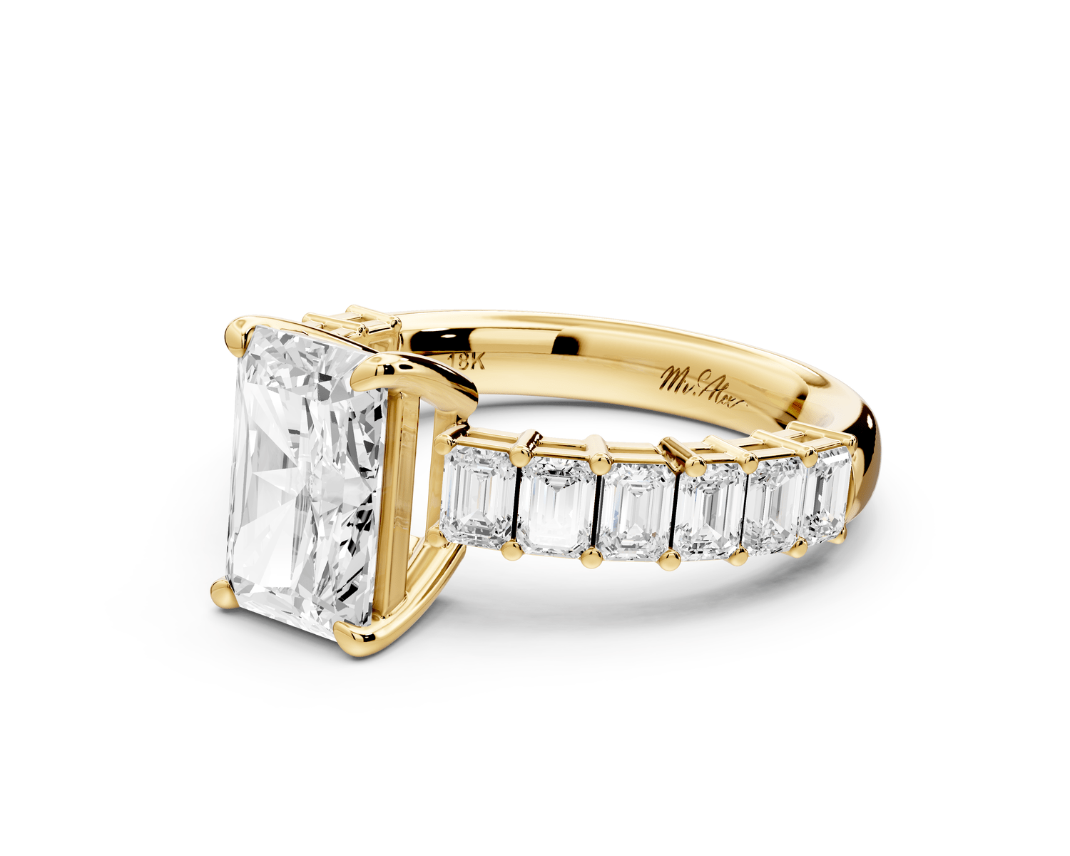 Violetta - 2ct 18k yellow gold radiant diamond with emerald cut accent stones engagement ring - Mr. Alex Jewelry