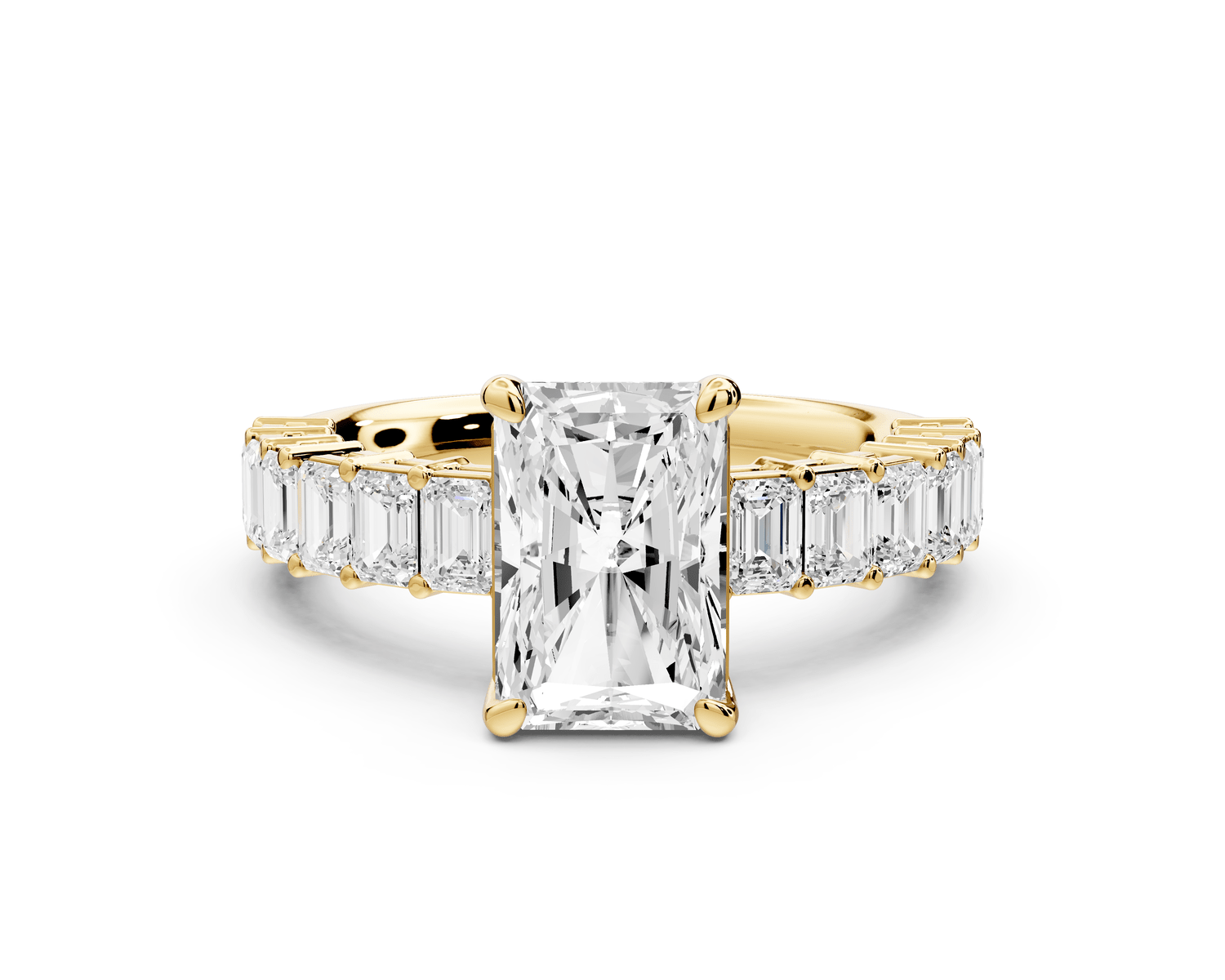 Violetta - 2ct 18k yellow gold radiant diamond with emerald cut accent stones engagement ring - Mr. Alex Jewelry