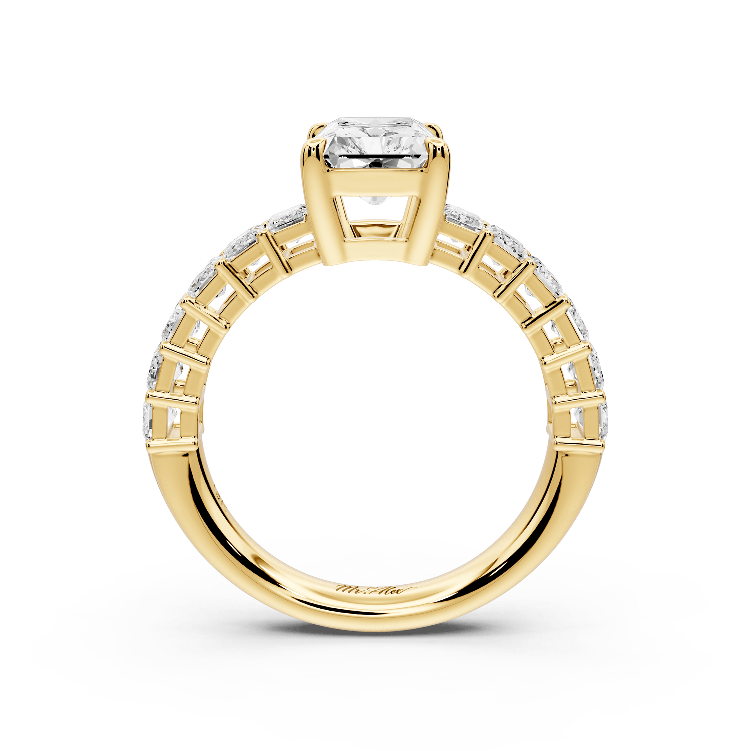Violetta - 2ct 18k yellow gold radiant diamond with emerald cut accent stones engagement ring - Mr. Alex Jewelry