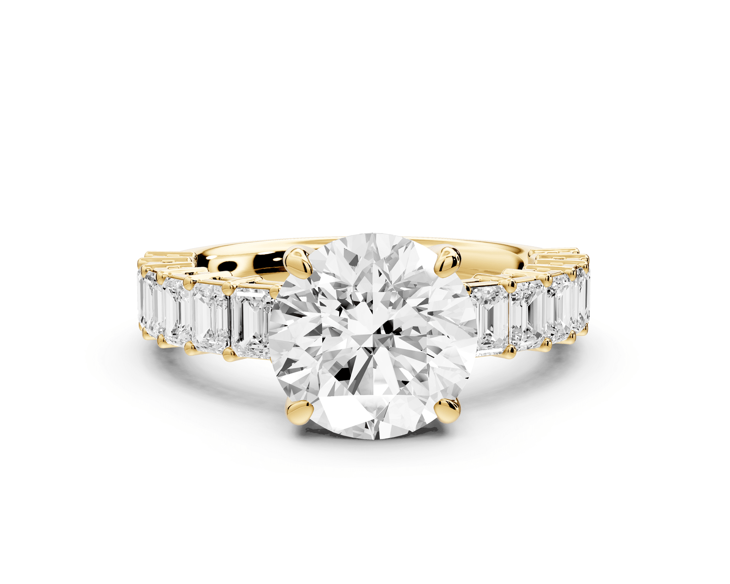 Violetta - 2ct 18k yellow gold round diamond with emerald cut accent stones engagement ring - Mr. Alex Jewelry