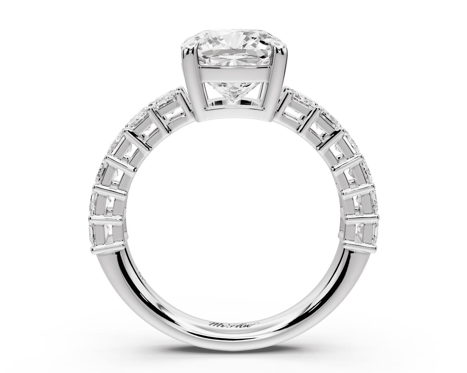 Violetta - 2ct platinum cushion diamond with emerald cut accent stones engagement ring - Mr. Alex Jewelry