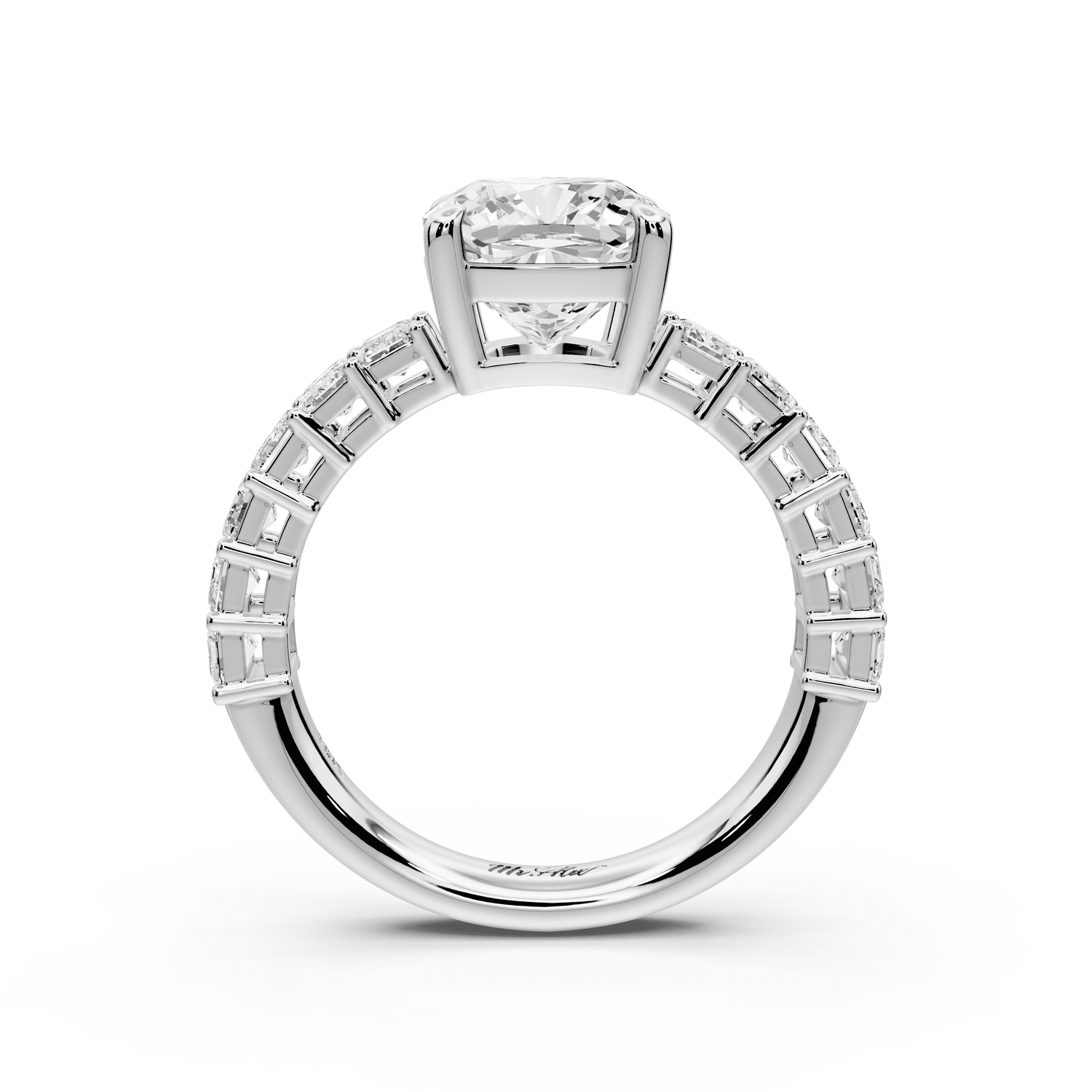 Violetta - 2ct platinum cushion diamond with emerald cut accent stones engagement ring - Mr. Alex Jewelry