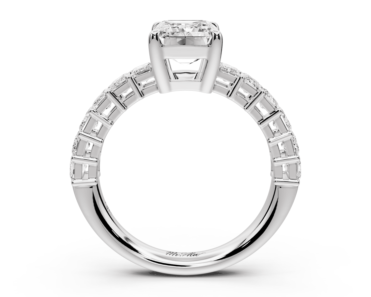 Violetta - 2ct platinum emerald diamond with emerald cut accent stones engagament ring - Mr. Alex Jewelry