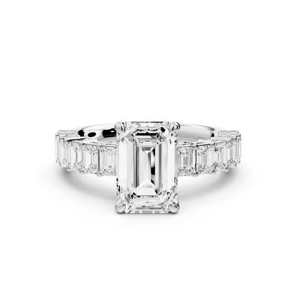 Violetta - 2ct platinum emerald diamond with emerald cut accent stones engagament ring - Mr. Alex Jewelry