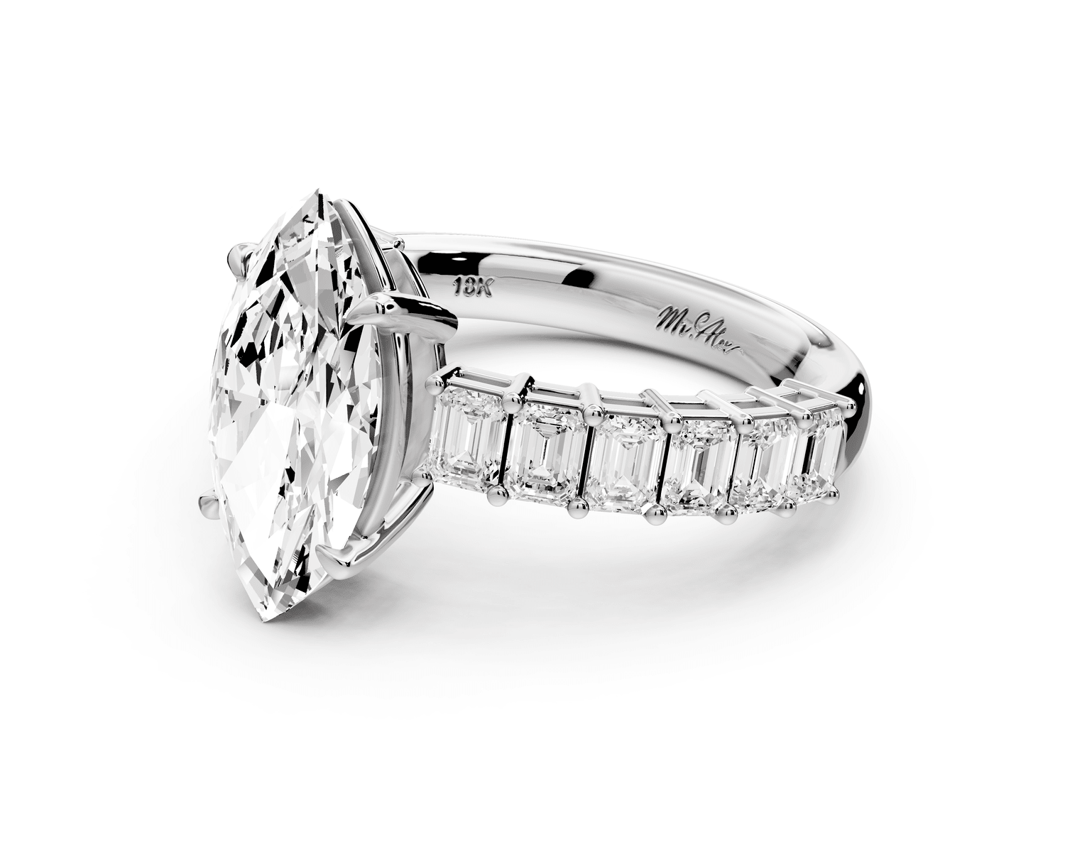 Violetta - 2ct platinum marquise diamond with emerald cut accent stones engagement ring - Mr. Alex Jewelry
