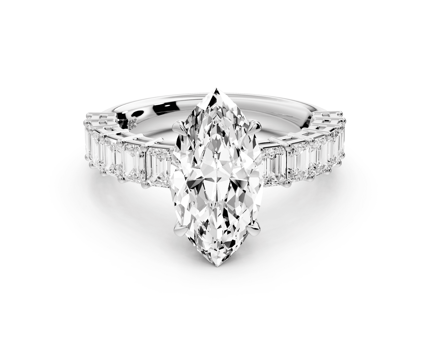 Violetta - 2ct platinum marquise diamond with emerald cut accent stones engagement ring - Mr. Alex Jewelry