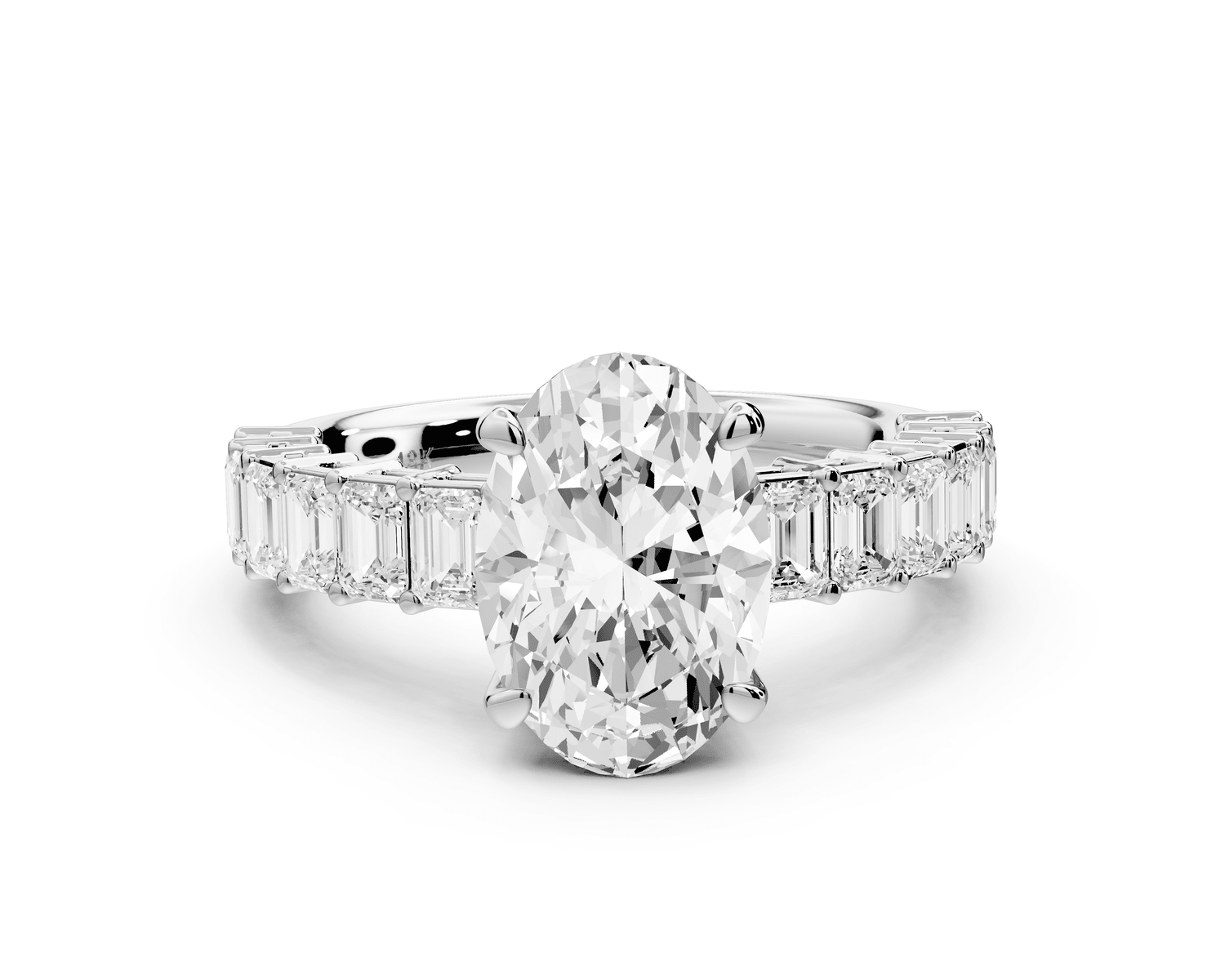 Violetta - 2ct platinum oval diamond with emerald cut accent stones engagament ring - Mr. Alex Jewelry