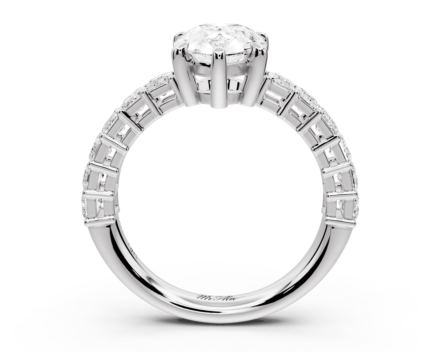 Violetta - 2ct platinum pear diamond with emerald cut accent stones engagament ring - Mr. Alex Jewelry