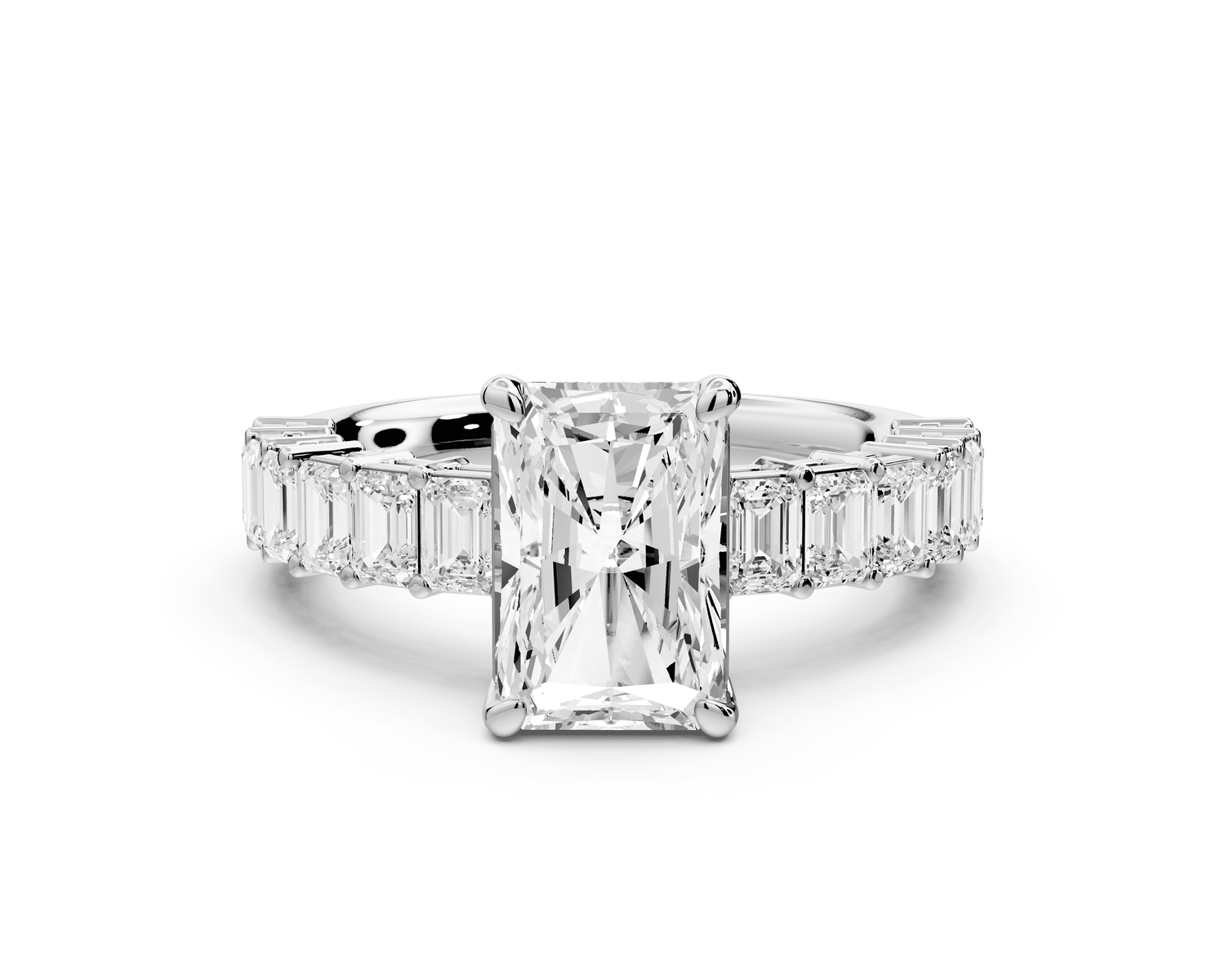 Violetta - 2ct platinum radiant diamond with emerald cut accent stones engagement ring - Mr. Alex Jewelry