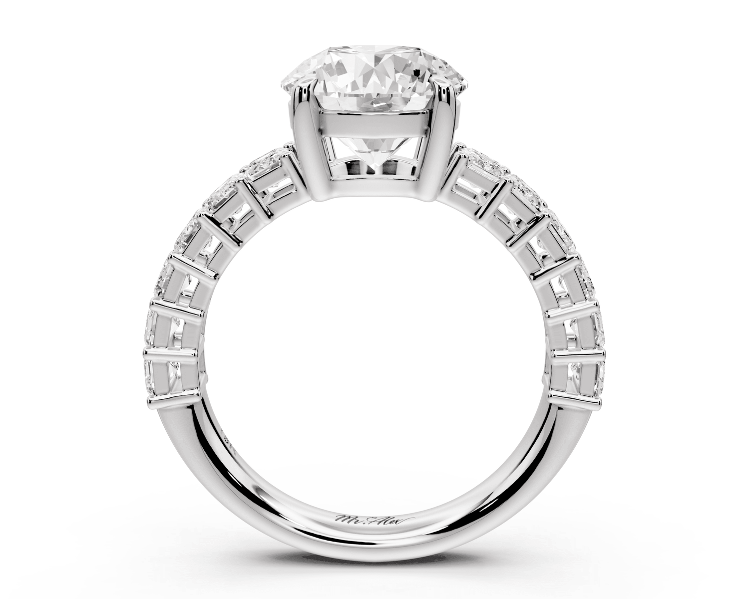 Violetta - 2ct platinum round diamond with emerald cut accent stones engagement ring - Mr. Alex Jewelry