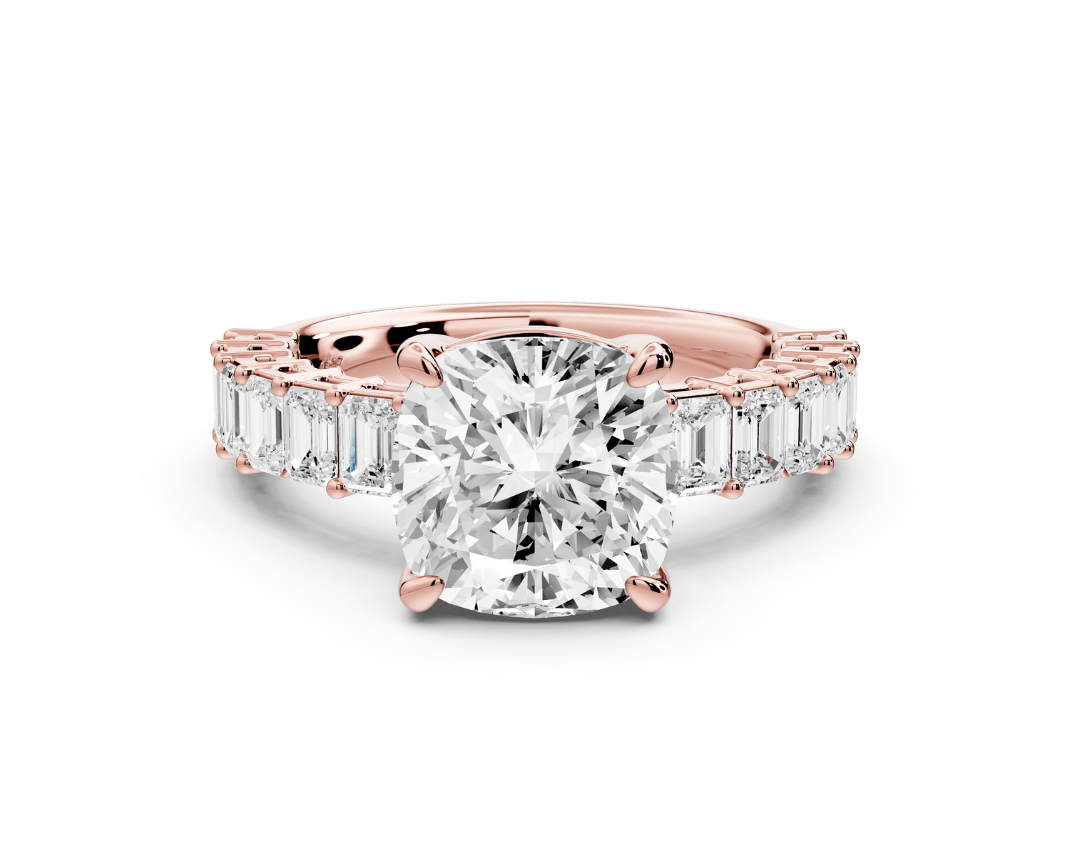 Violetta - 3ct 14k rose gold cushion diamond with emerald cut accent stones engagement ring - Mr. Alex Jewelry