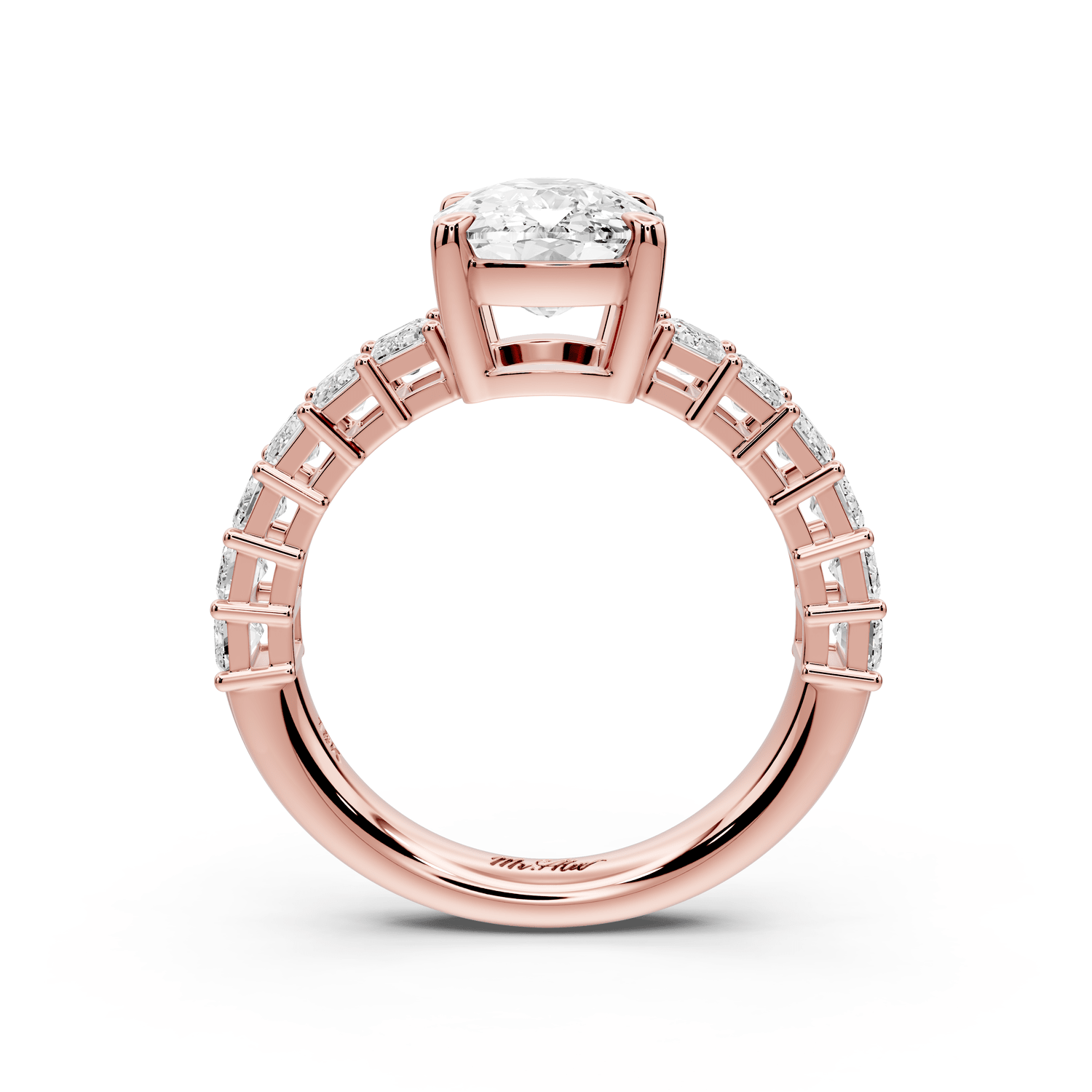 Violetta - 3ct 14k rose gold ecushion diamond with emerald cut accent stones engagement ring - Mr. Alex Jewelry