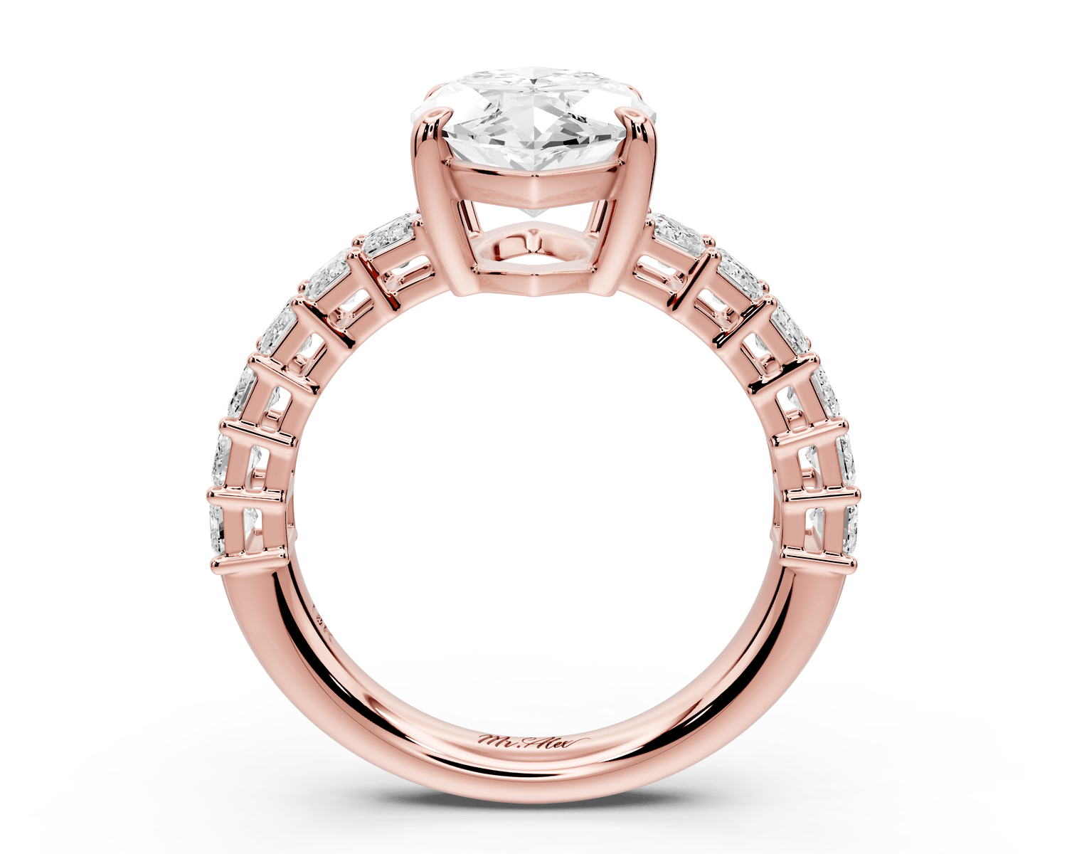 Violetta - 3ct 14k rose gold marquise diamond with emerald cut accent stones engagement ring - Mr. Alex Jewelry