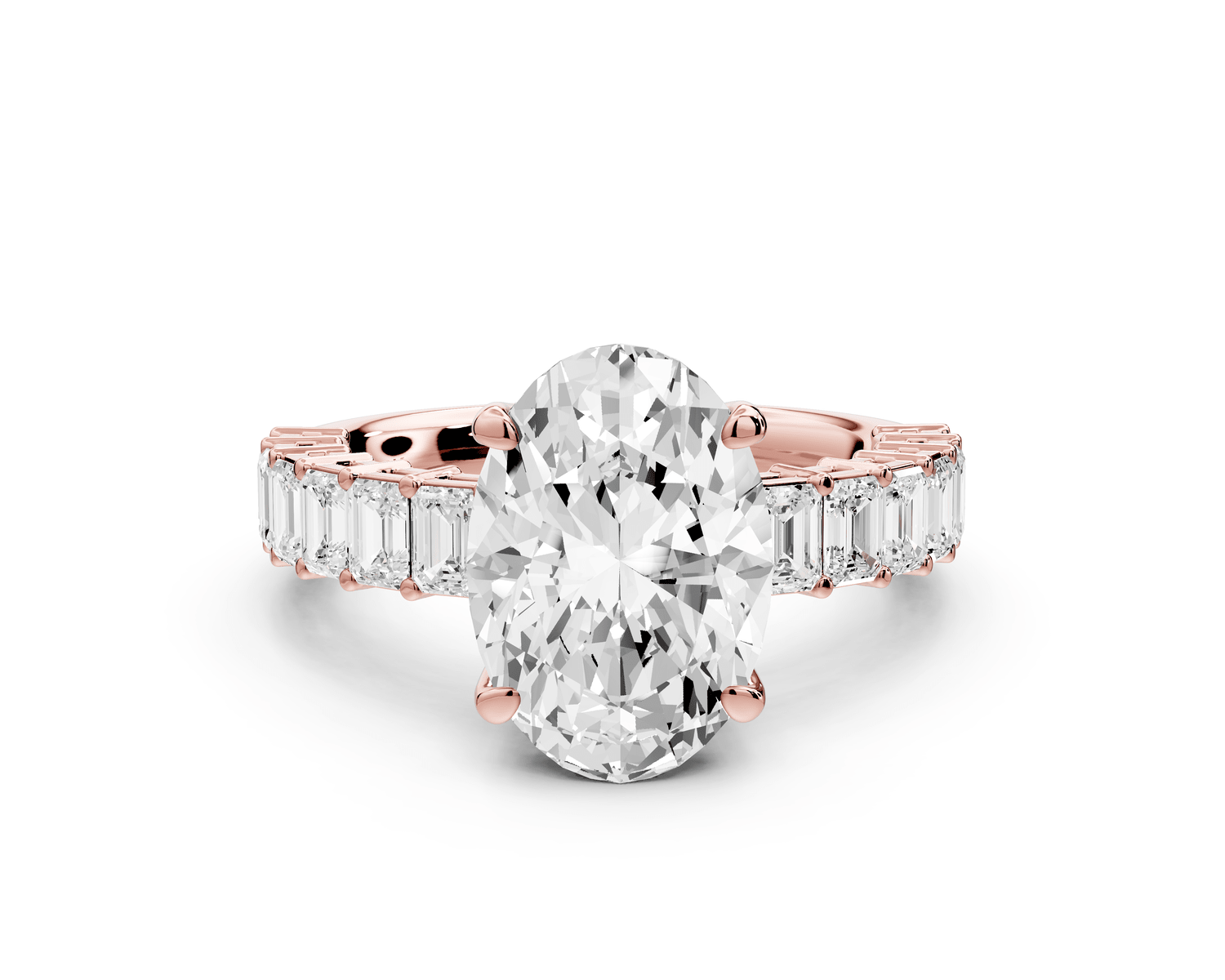 Violetta - 3ct 14k rose gold oval diamond with emerald cut accent stones engagament ring - Mr. Alex Jewelry