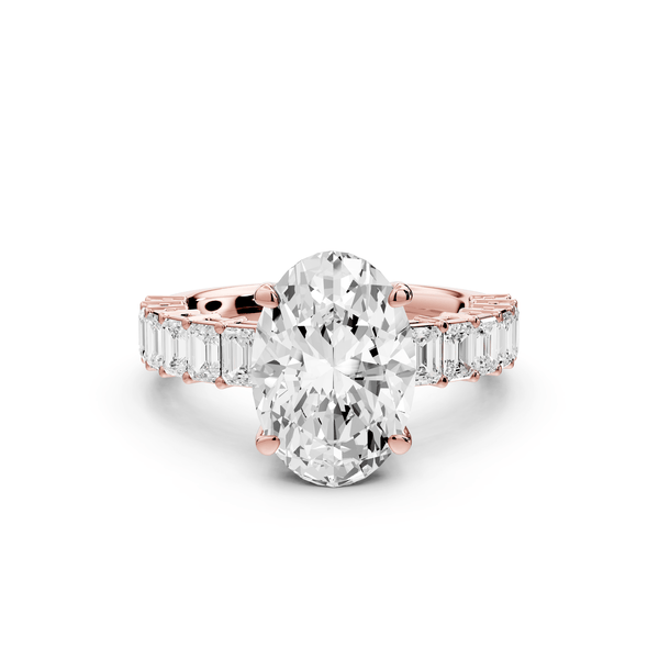 Violetta - 3ct 14k rose gold oval diamond with emerald cut accent stones engagament ring - Mr. Alex Jewelry