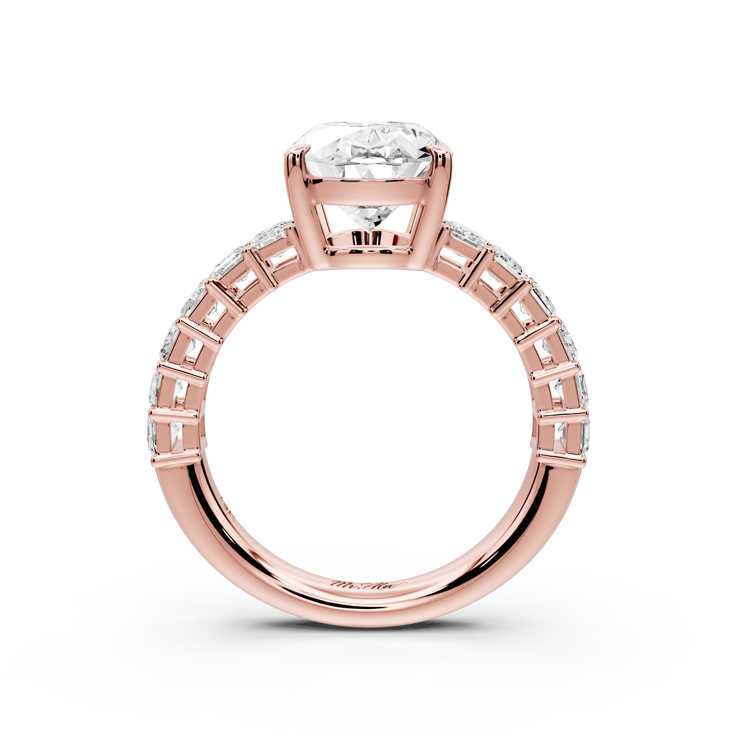 Violetta - 3ct 14k rose gold oval diamond with emerald cut accent stones engagament ring - Mr. Alex Jewelry