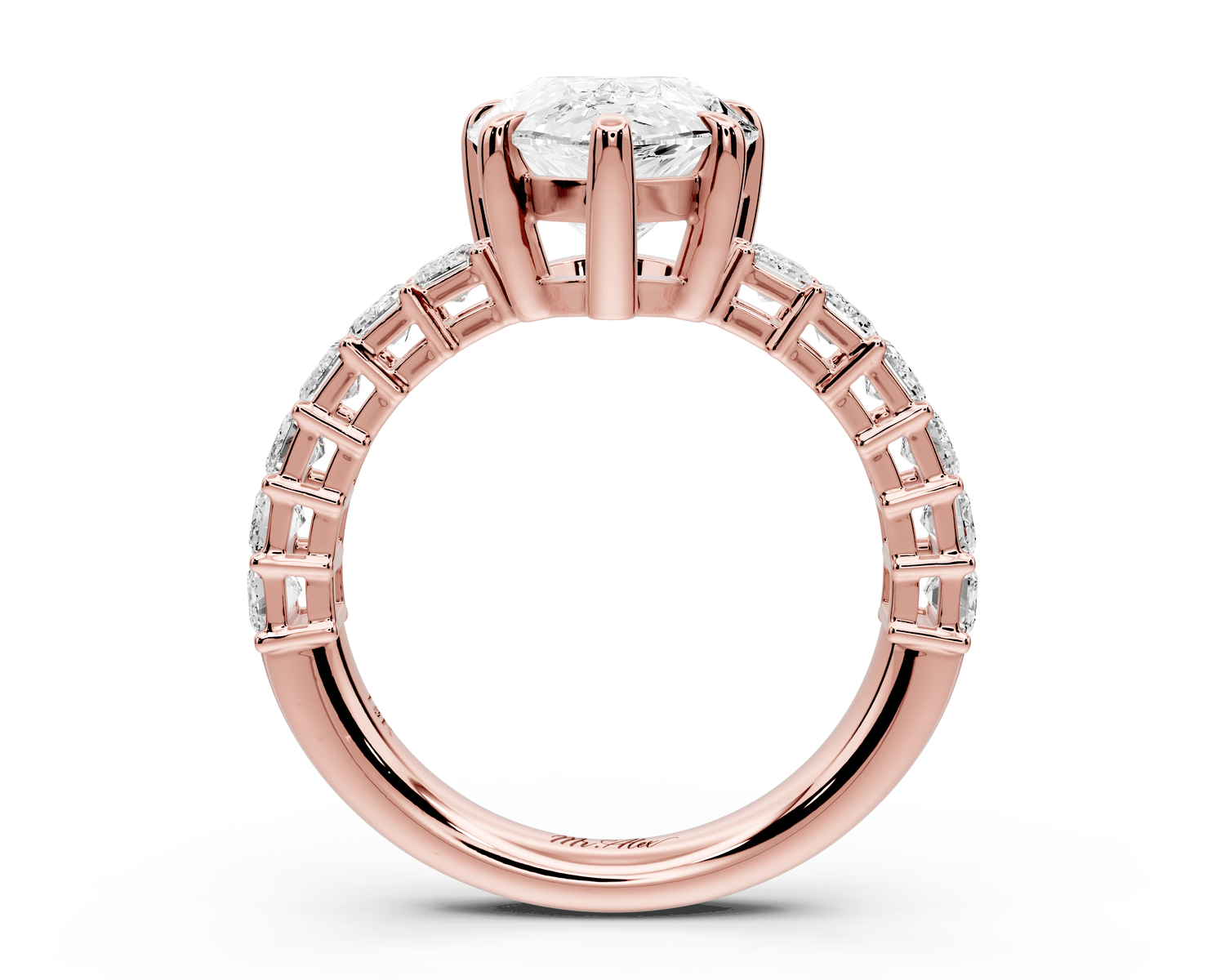 Violetta - 3ct 14k rose gold pear diamond with emerald cut accent stones engagament ring - Mr. Alex Jewelry