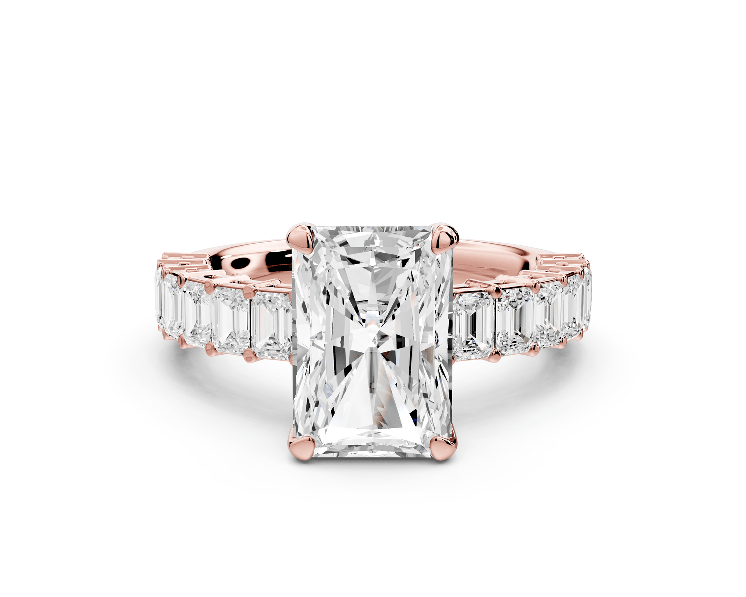 Violetta - 3ct 14k rose gold radiant diamond with emerald cut accent stones engagement ring - Mr. Alex Jewelry