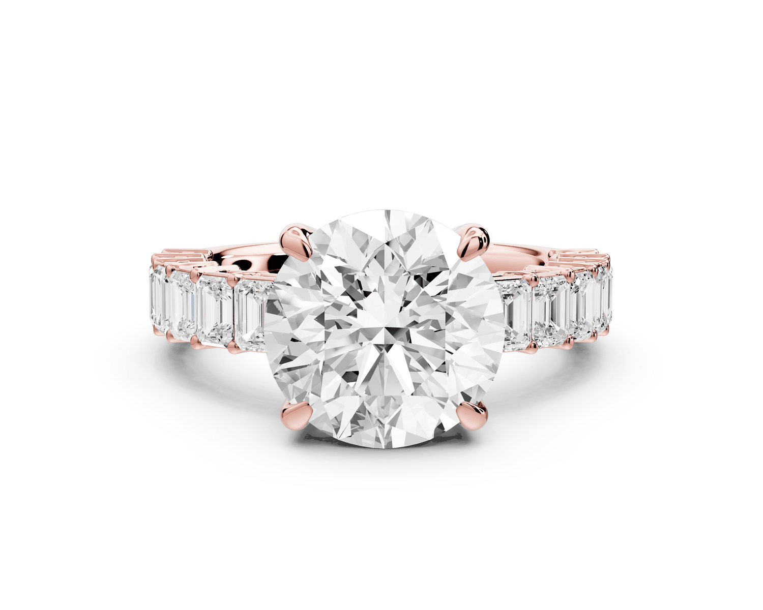 Violetta - 3ct 14k rose gold round diamond with emerald cut accent stones engagement ring - Mr. Alex Jewelry