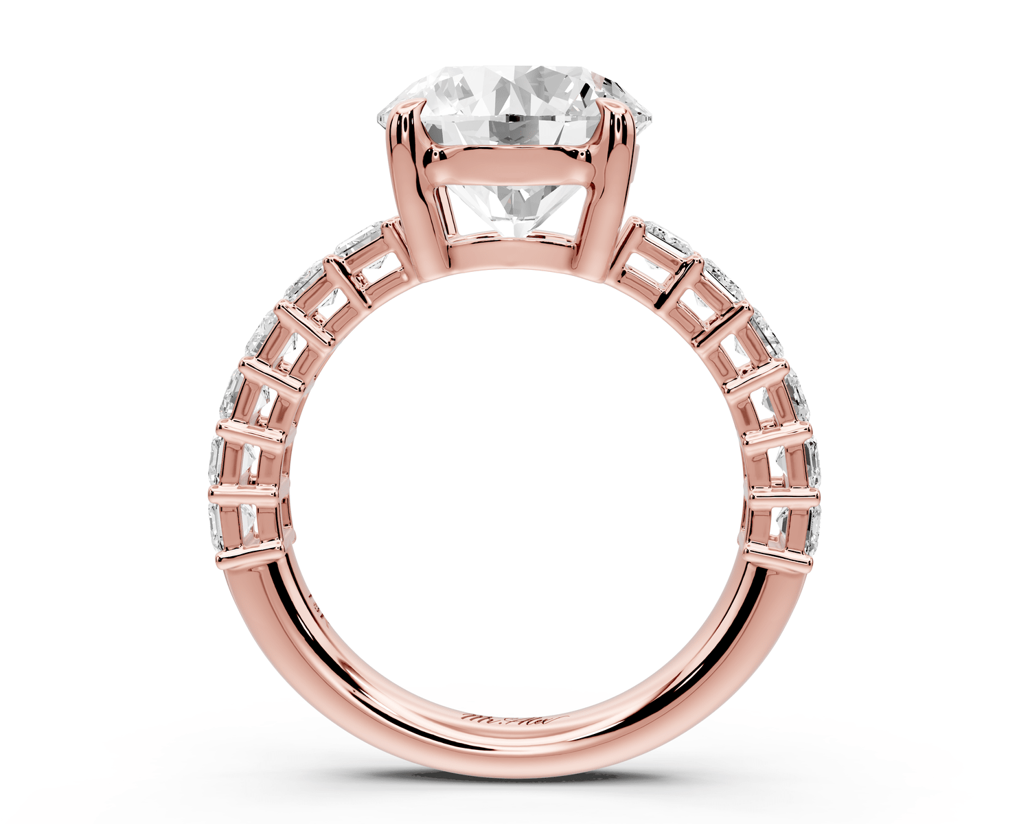 Violetta - 3ct 14k rose gold round diamond with emerald cut accent stones engagement ring - Mr. Alex Jewelry