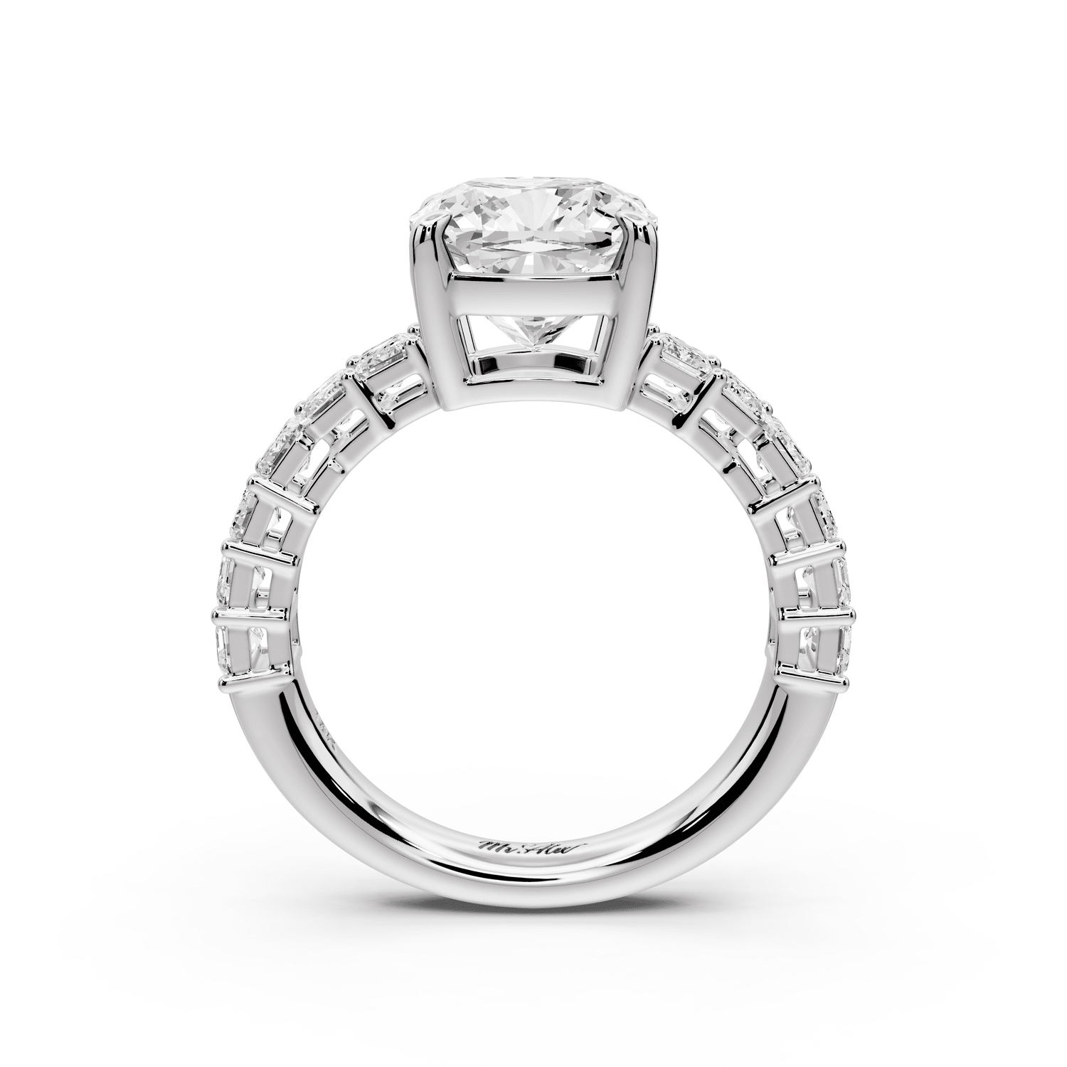 Violetta - 3ct 14k white gold cushion diamond with emerald cut accent stones engagement ring - Mr. Alex Jewelry