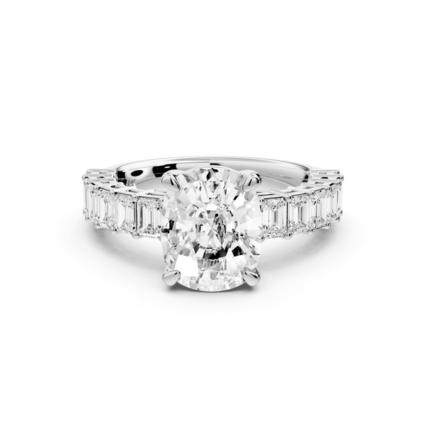 Violetta - 3ct 14k white gold ecushion diamond with emerald cut accent stones engagement ring - Mr. Alex Jewelry