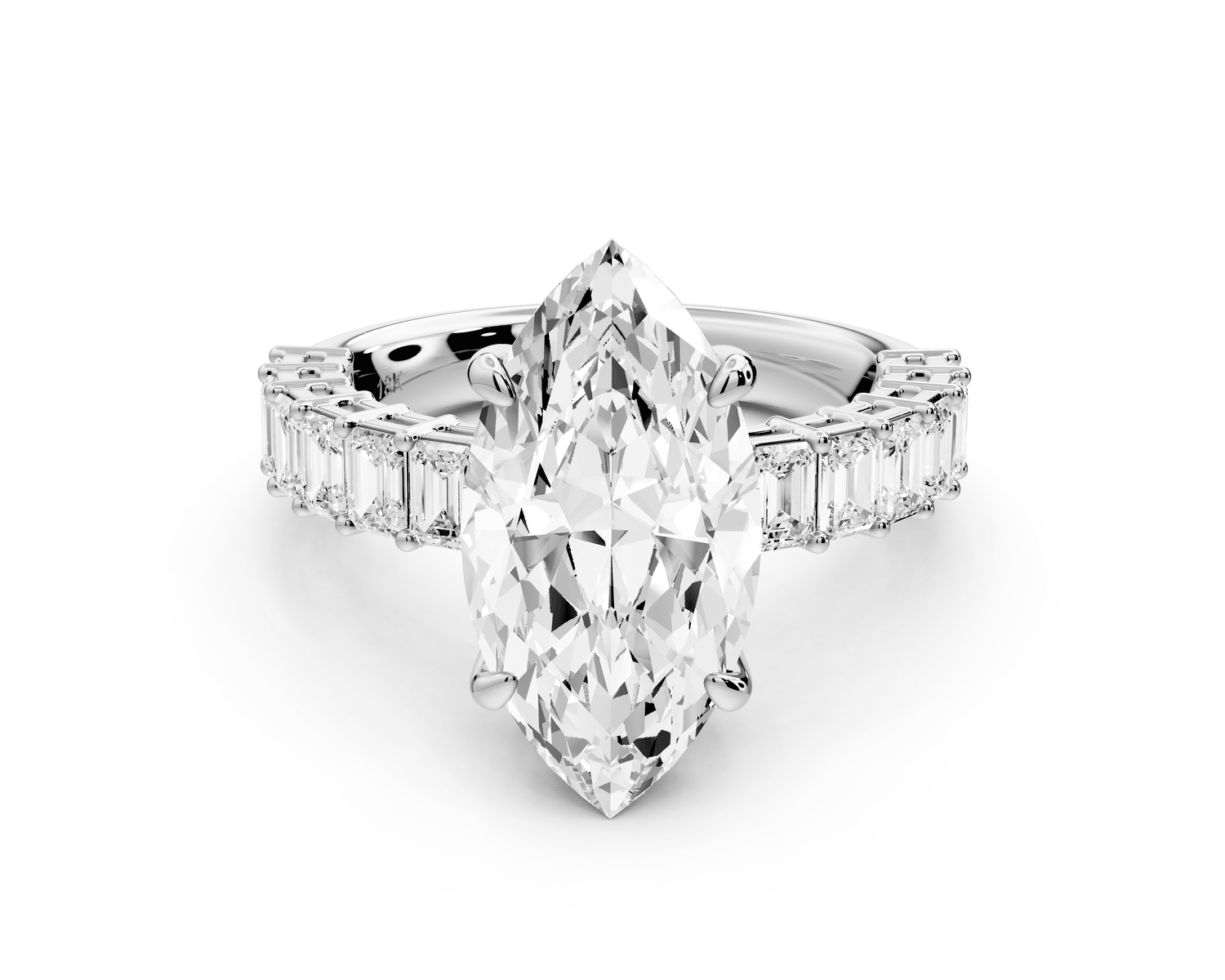Violetta - 3ct 14k white gold marquise diamond with emerald cut accent stones engagement ring - Mr. Alex Jewelry