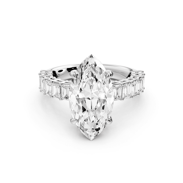 Violetta - 3ct 14k white gold marquise diamond with emerald cut accent stones engagement ring - Mr. Alex Jewelry
